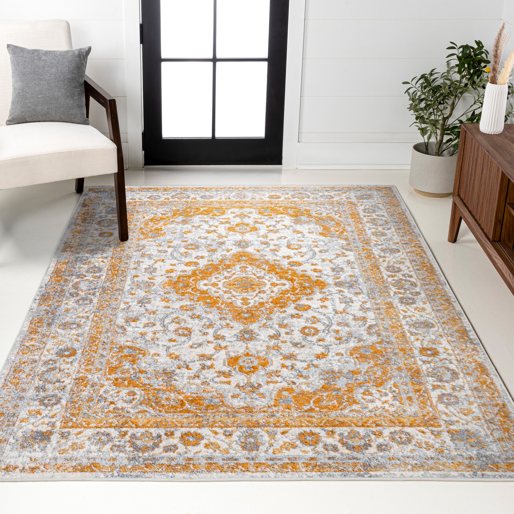 JONATHAN  Y MDP212B-3 MODERN PERSIAN Indhira Ornate Persian 3 x 5 (ft) Loomed Orange/Cream Rectangular Indoor Medallion Persian Pet Friendly Area rug
