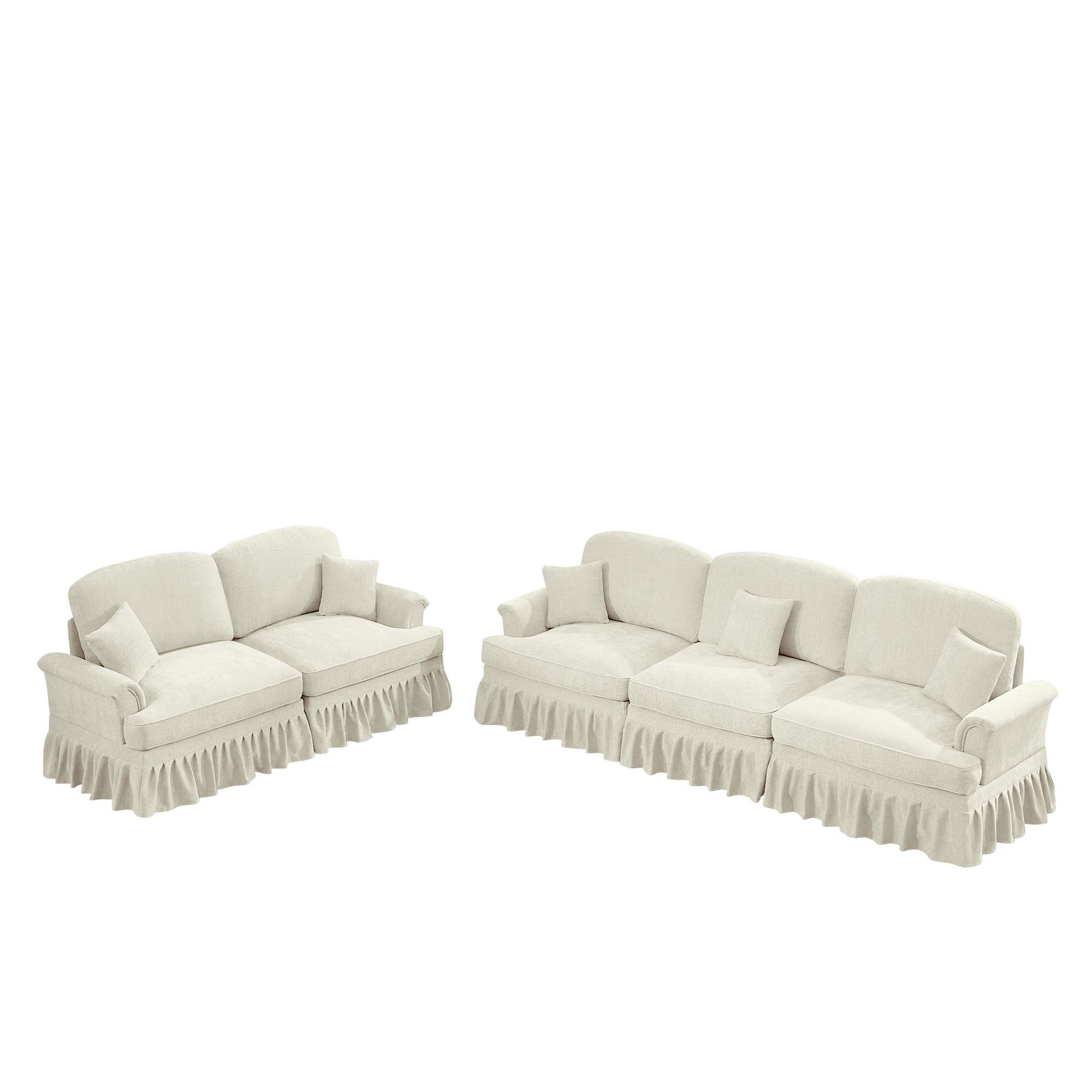 Bybafun YD3700030 Casual 2 -Piece Chenille Removable Pleats Skirts Beige Living Room Set