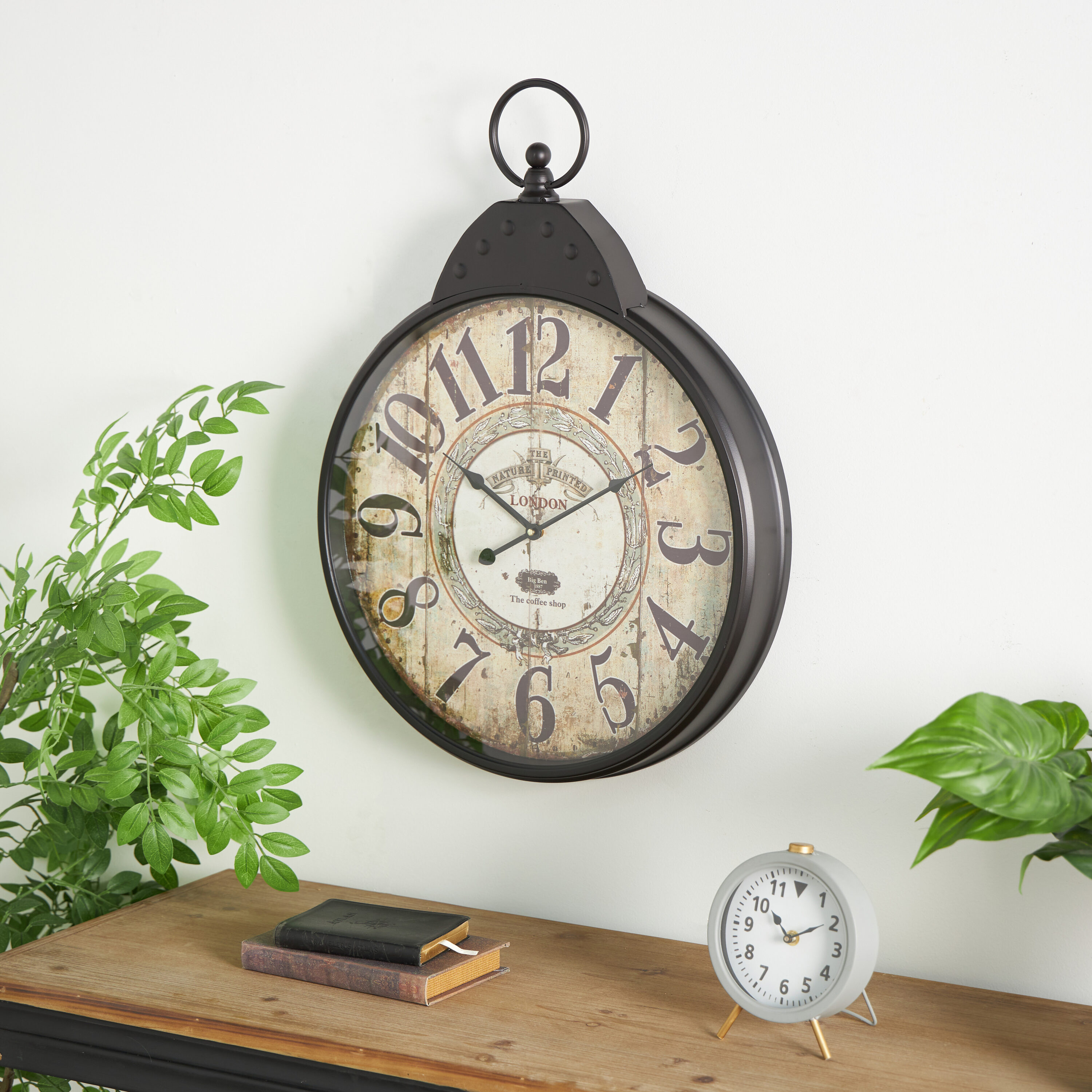 Grayson Lane 92217 Distressed Pocket Watch Inspired Analog Round Wall Vintage