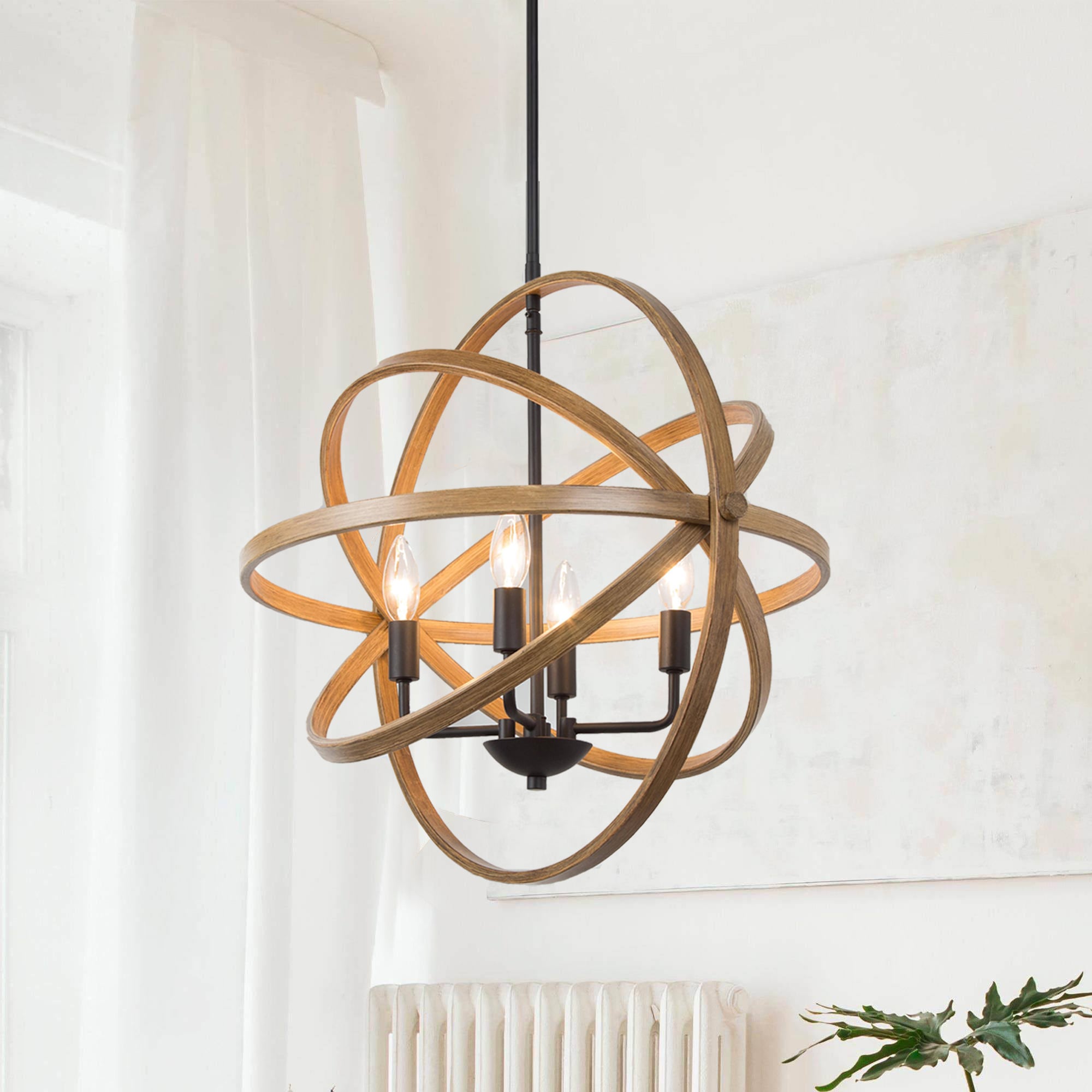 LNC NMBEYILWS392157 Globe 4 -Light Matte Black Rustic Cage For Use in Bedrooms, Dining Rooms, Foyers, Kitchens, Living Rooms Chandelier
