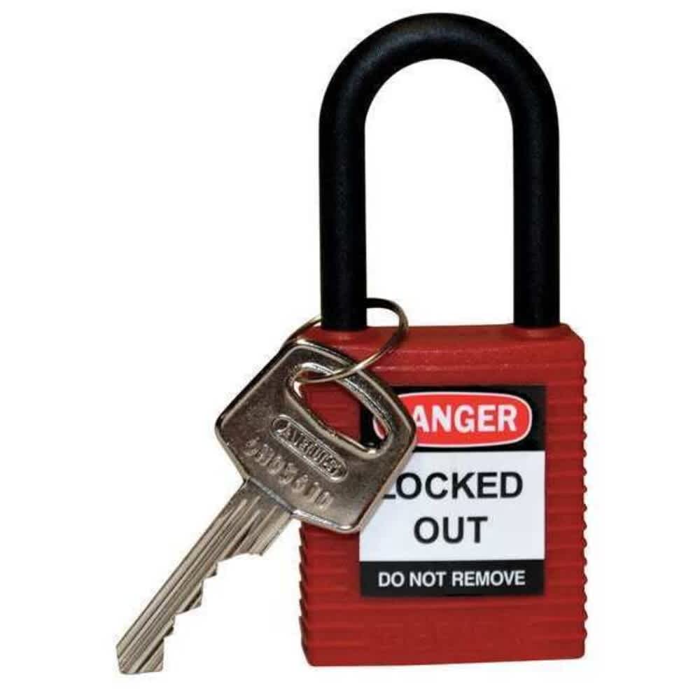Brady  Lockout Padlock Keyed Different Nylon Red 1 1/2 in Shackle Height 1 1/2 in Body Width