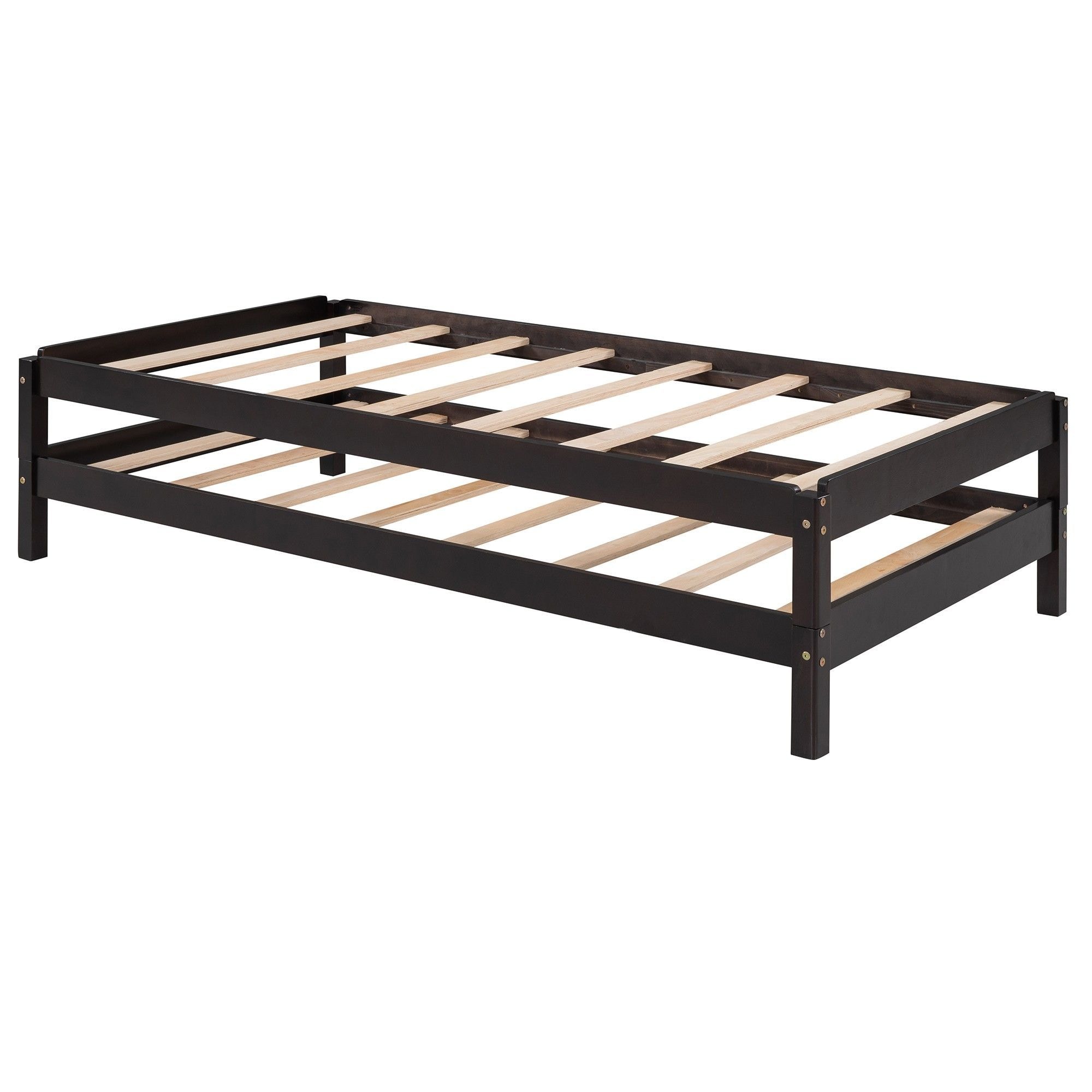 Yiekholo Twin Platform Beds In Walnut Brown - Stackable & Convertible ...