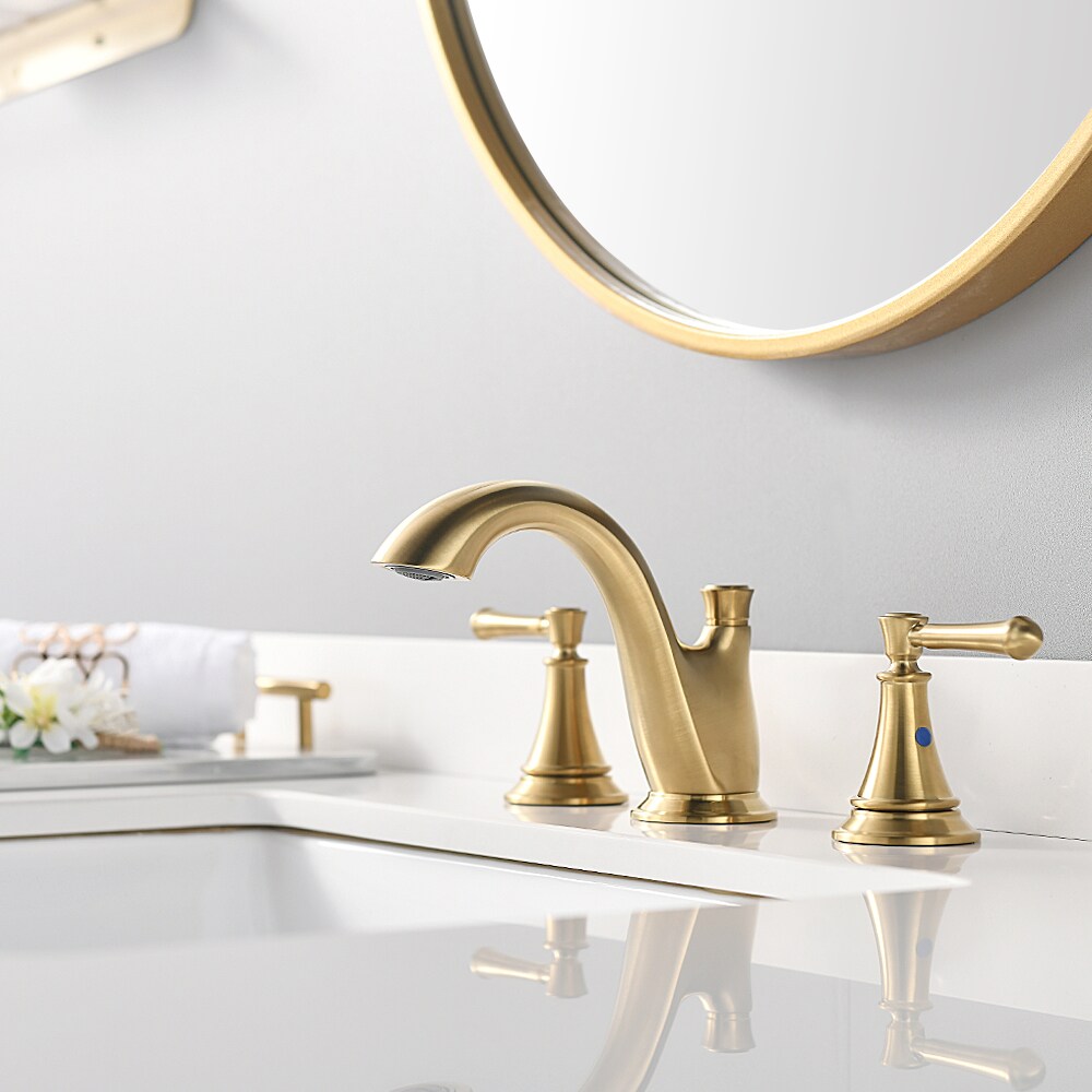 Brushed Gold 8-in widespread 2-handle Bathroom Sink Faucet with Drain | - Phiestina LWWF032-BG