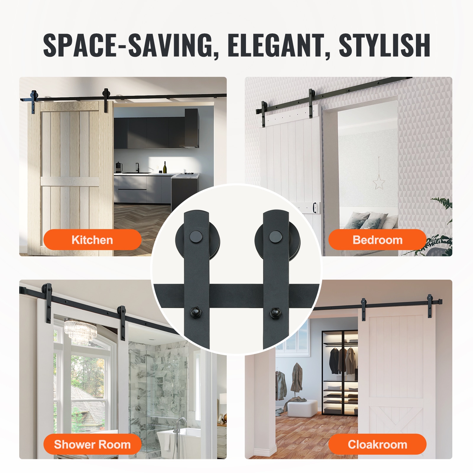 Black Steel Sliding Barn Door Hardware Kit for Double Doors