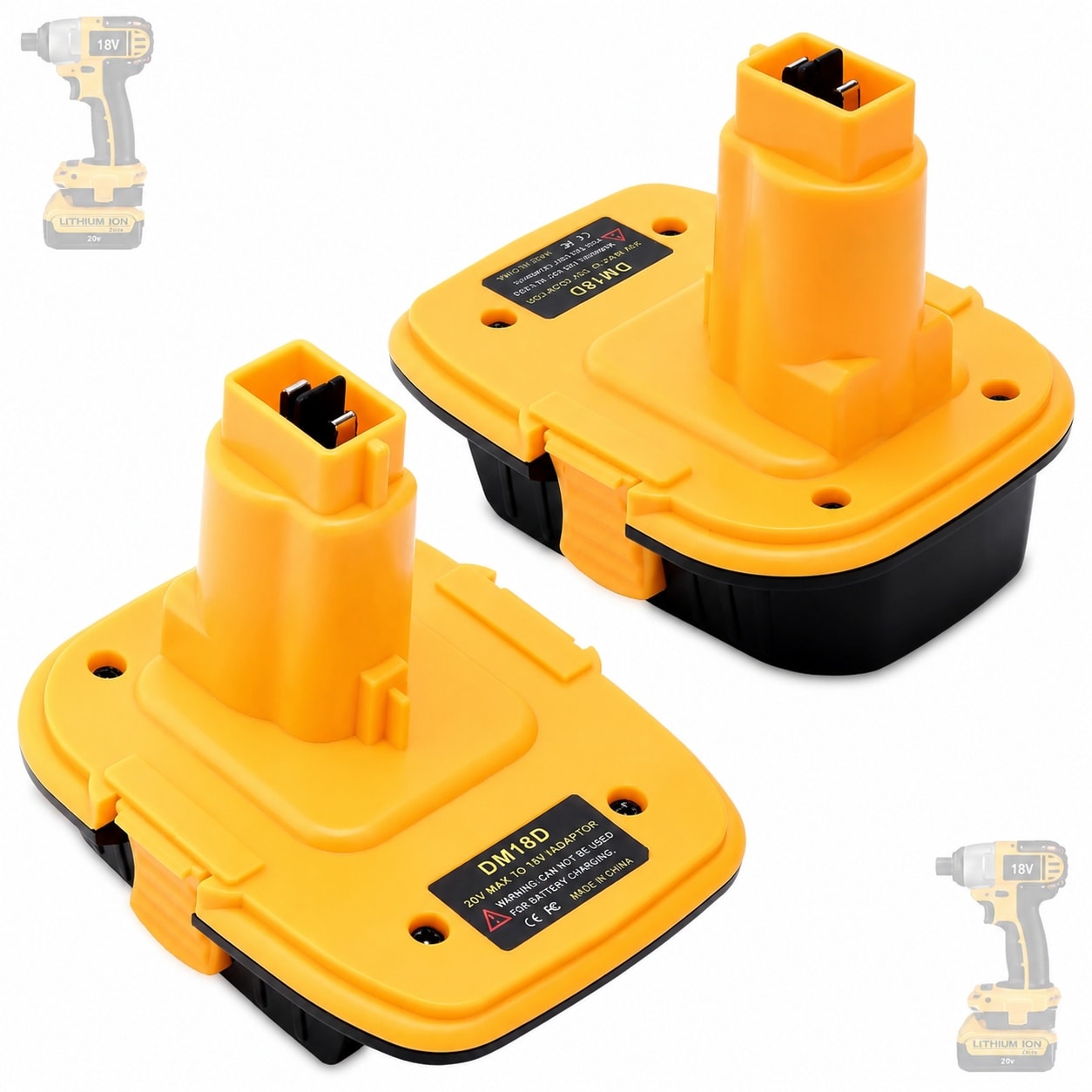 Phyfalip  2 pack DM18D Adapter for 18V Power Tools Compatible with 20V Max and 18V Series Replaces Old 18V NiCad Models Secure Fit Upgrade