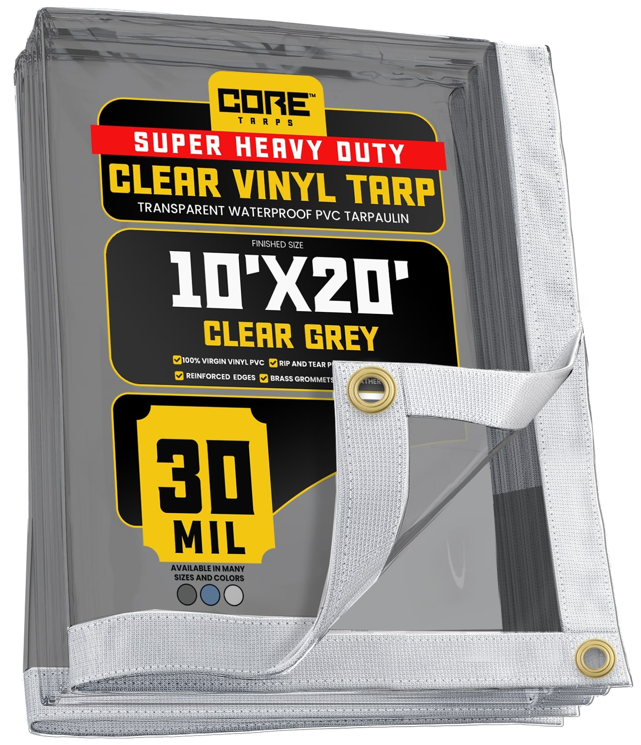 Core Tarps CT-202-10X20 10-ft x 20-ft Gray Commercial Vinyl 30-Mils Tarp