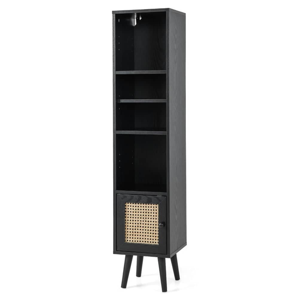 VERYKE 4 Tiers Rattan Storage Cabinet with Slim Design-Black Organizer Hallway Entryway Cabinet for Living Room Kitchen #7612589427241