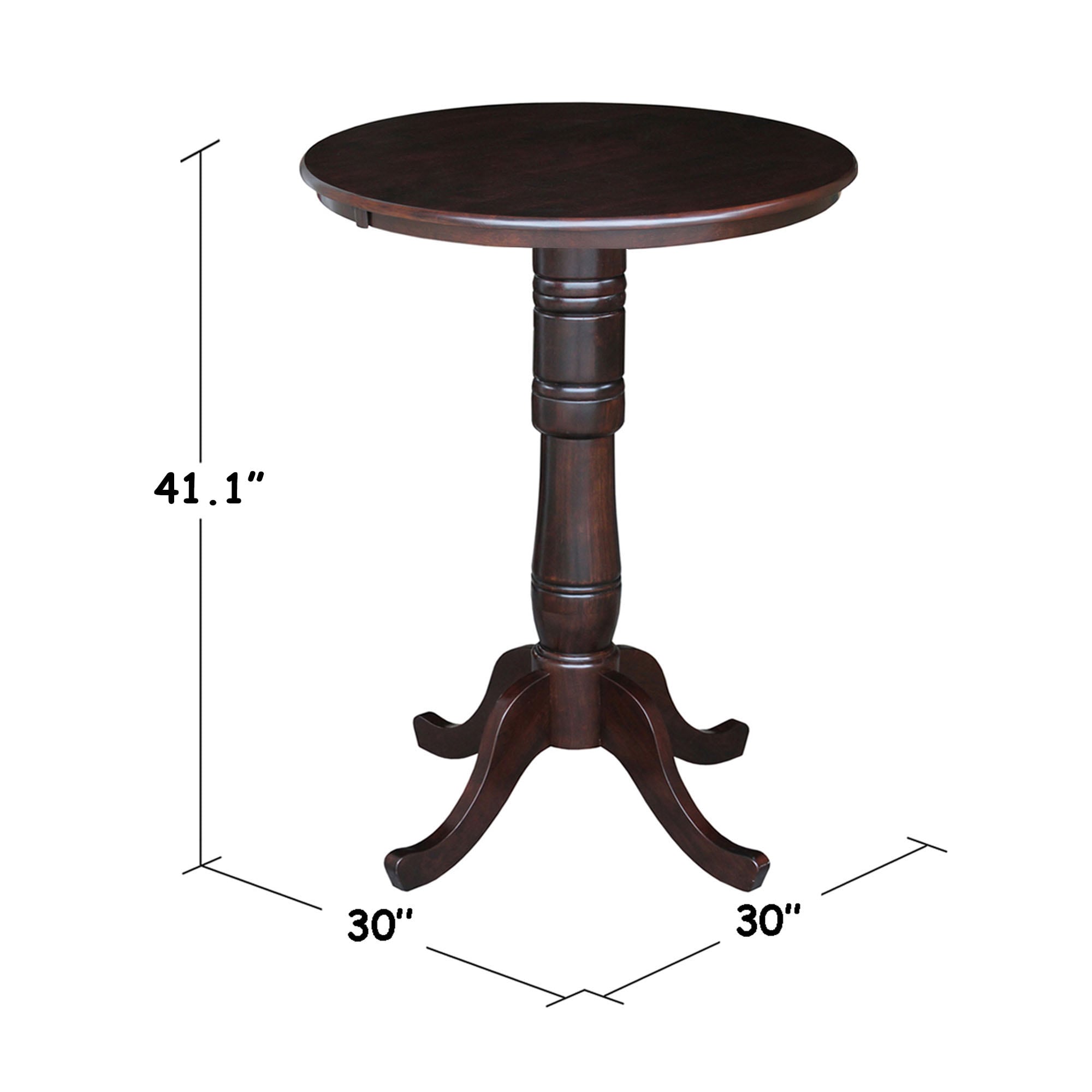 30" Round Dark Brown Wood Bar Height Pedestal Table