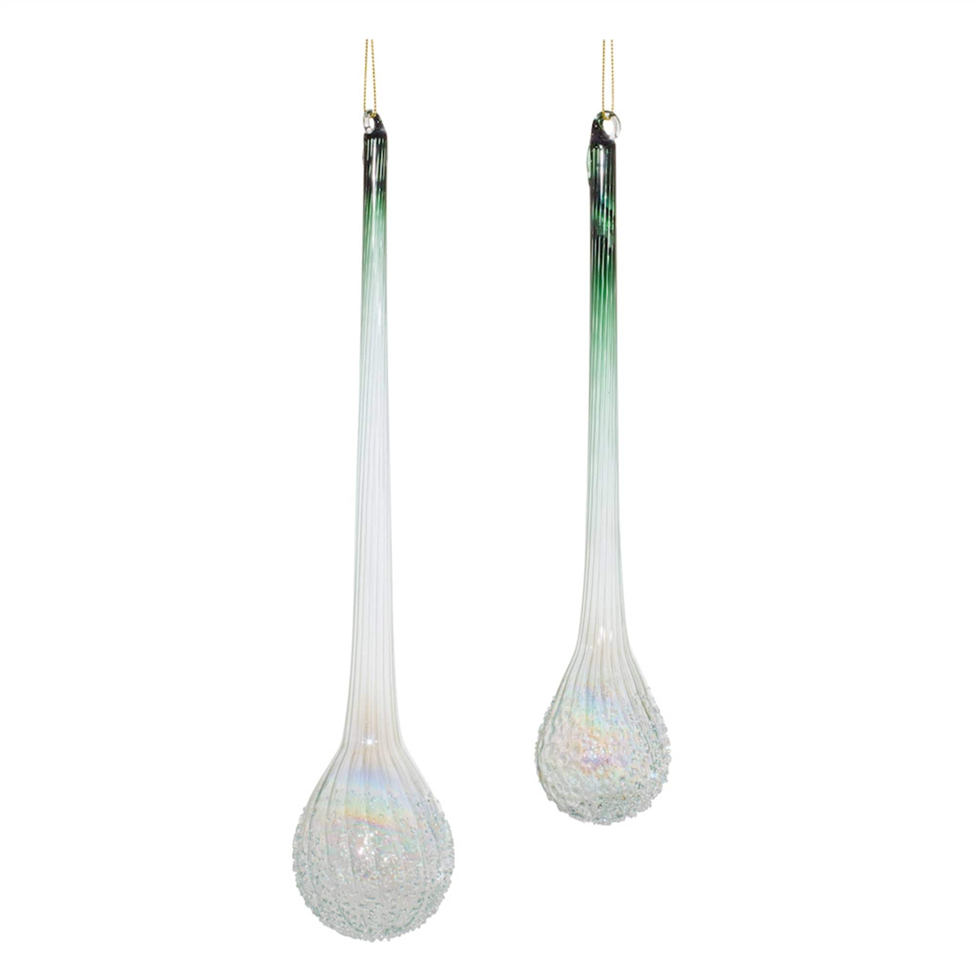 Melrose International 90913DS Green Iridescent Ribbed Glass Icicle Drop Ornament (Set of 12)
