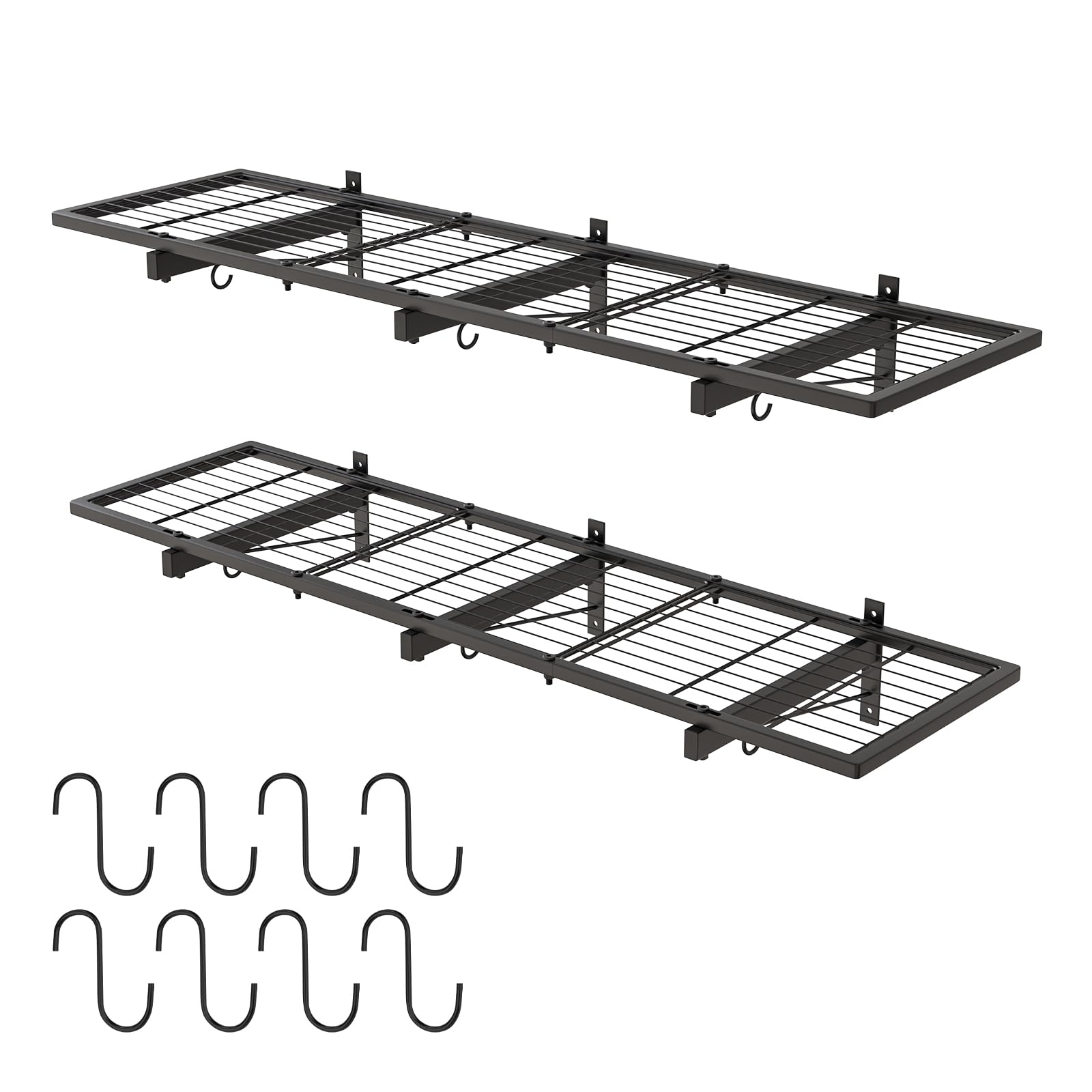 AOIZGMY  2-Pack 1x4ft Heavy Duty Garage Wall Shelving with 8 Hooks 320 lbs Load Capacity Wall Mounted Storage Rack for Laundry Room Kitchen Shed