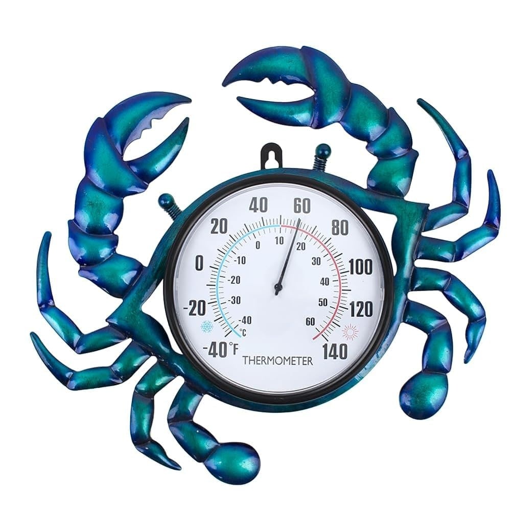 Etokfoks -  Analog Outdoor Thermometer Crab Ocean Theme Wall Mount Easy Read Metal Thermometer fo...