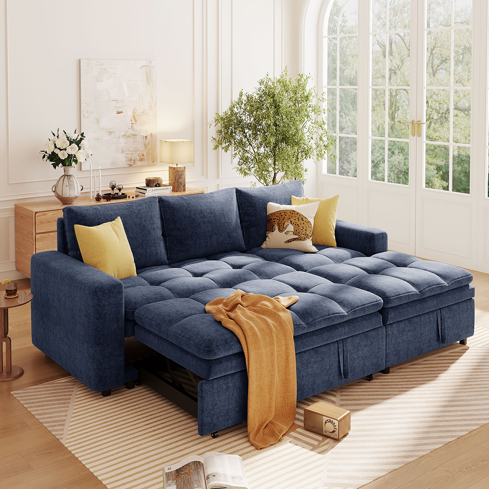 ModernLuxe WY000391AAC Soft Upholstered Sectional Sofa Bed with Storage Space Suitable for Living Rooms and Apartments