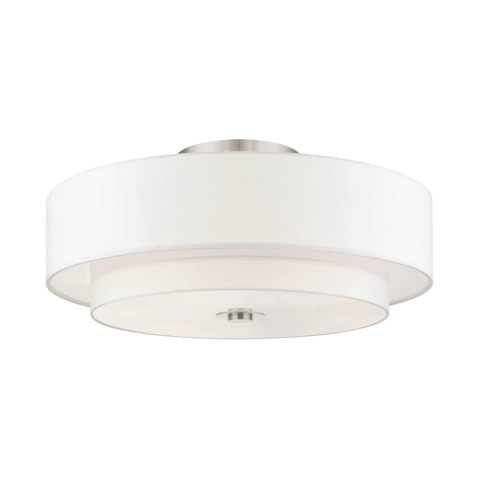 Modern Brushed Nickel 6-Light Drum Semi-Flush Mount with Glass Shade
