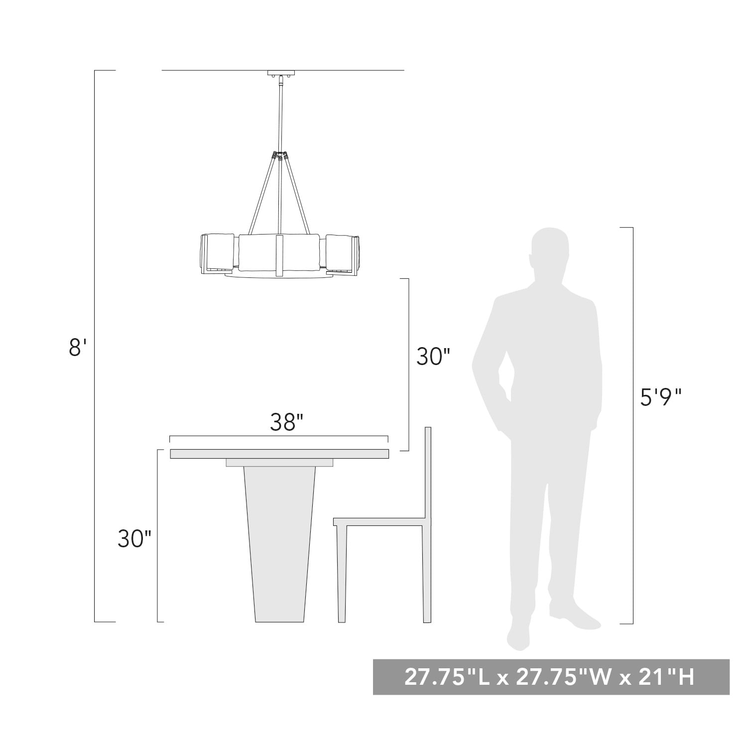 Aenon Matte Black 6-Light Chandelier with Hammered Glass