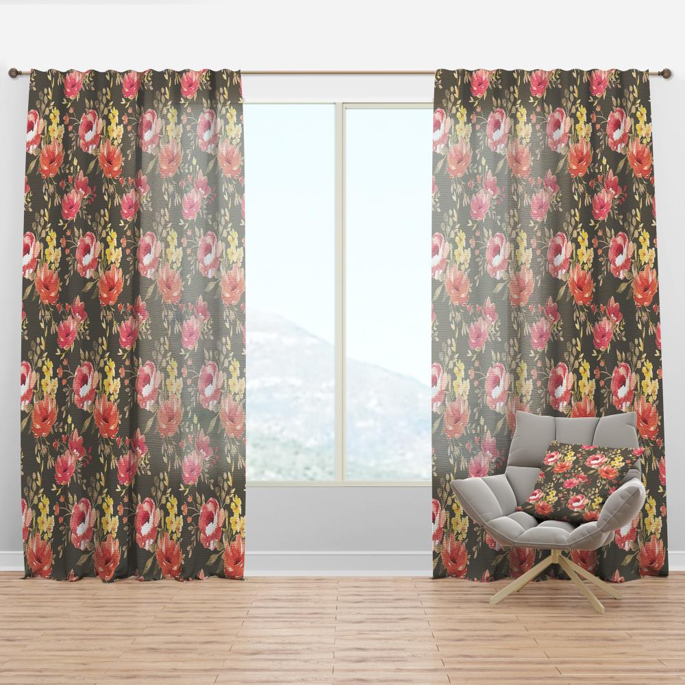 Designart CTN19355-52-84 84-Inches Yellow Floral Room darkening Thermal lined Rod pocket Single curtain panel