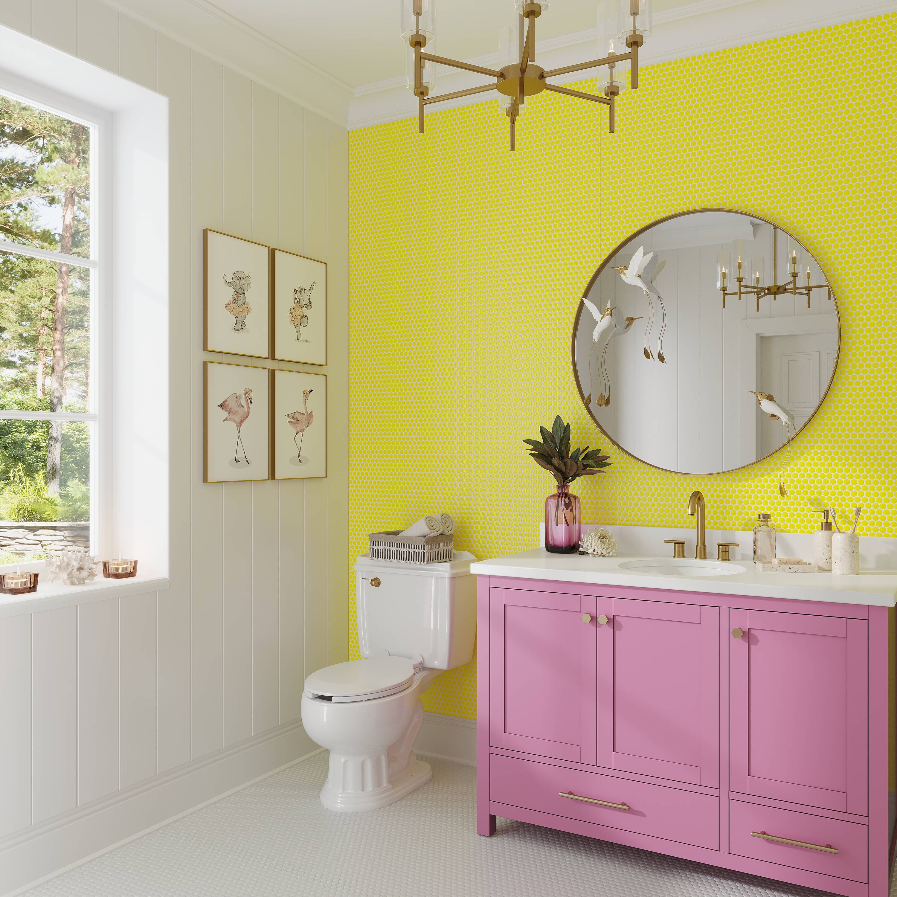 Apollo Tile ORB88018YLGA Cirkel Yellow 12-in x 12-in Glossy Porcelain Patterned Penny Mosaic Floor and Wall Tile (9.87-sq. ft/ Carton)