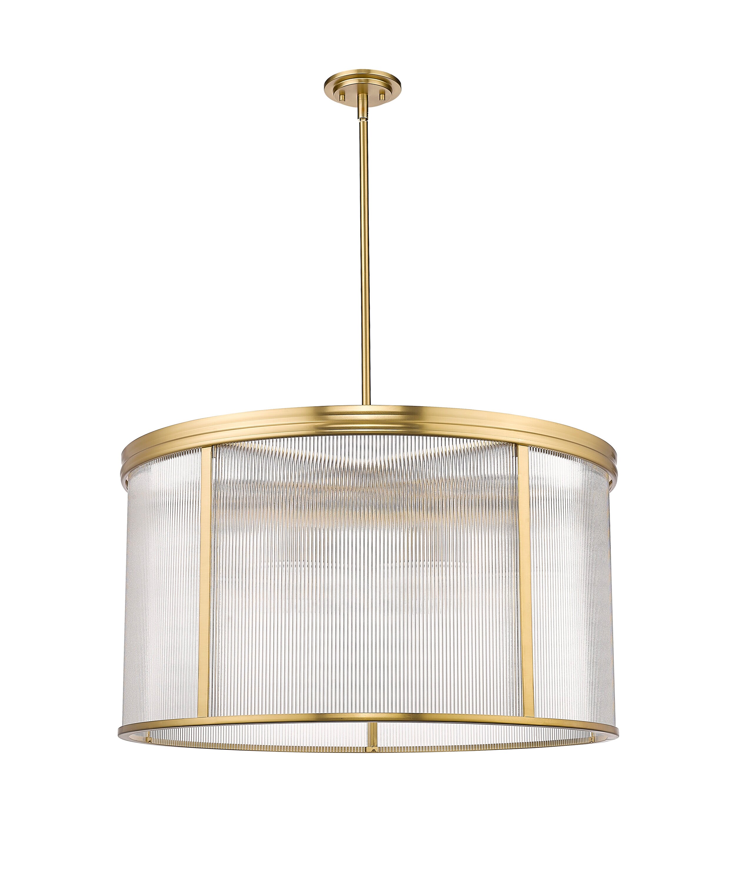 Modern Gold 9-Light Drum Chandelier with Ribbed Glass