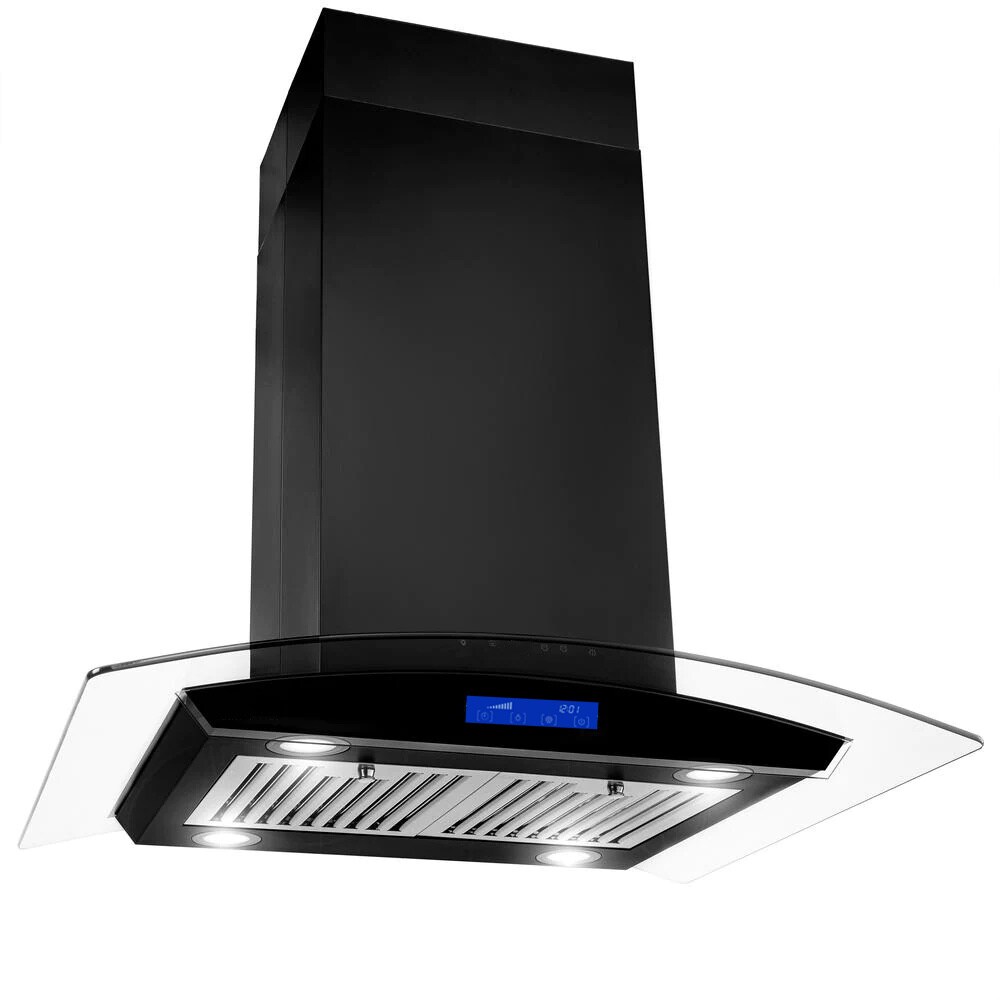 Kahomvis GEHT-DOQP-60U 30 inch Ducted 900-CFM Black Island Range Hood