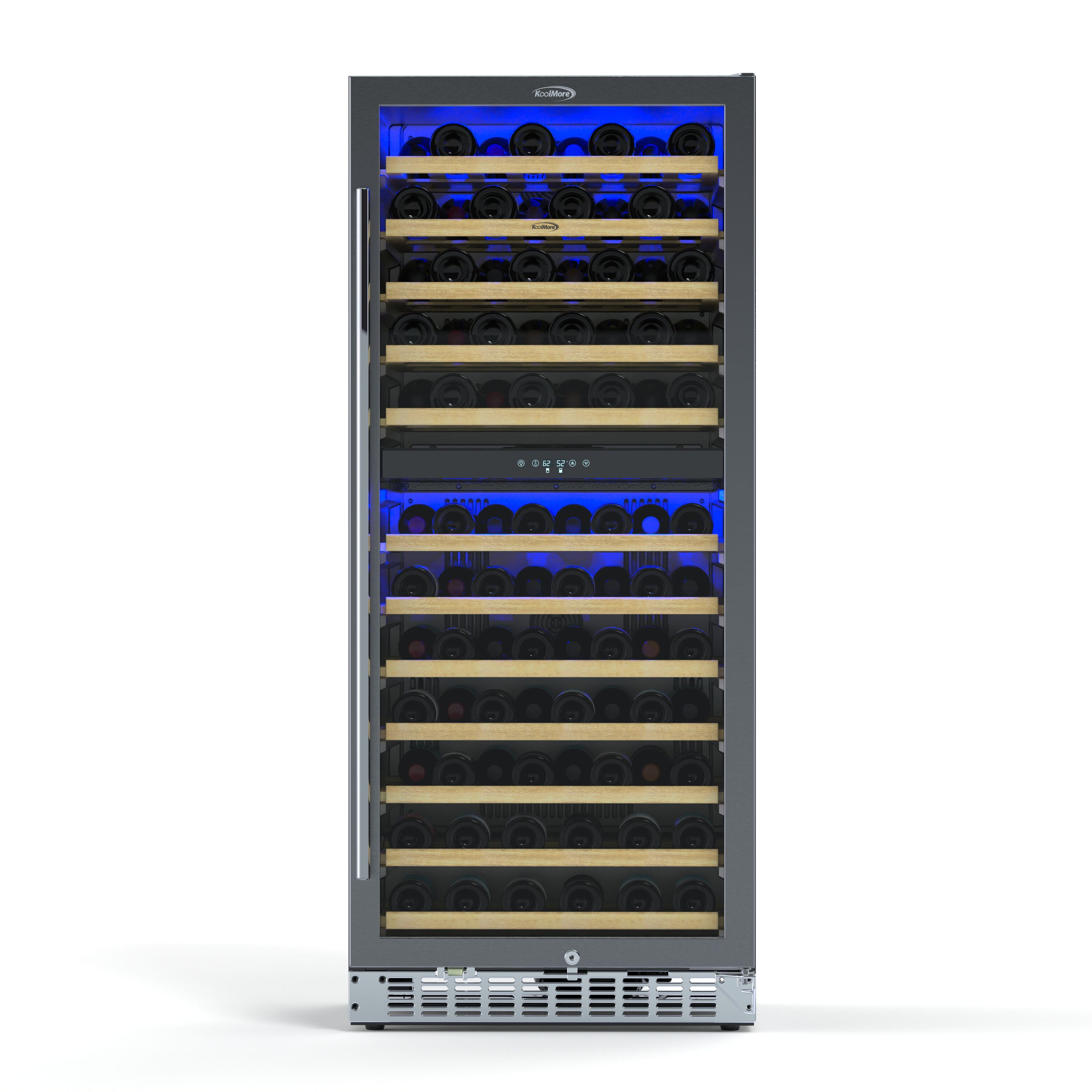 KoolMore LOW-KM-CW155DZ-SS 23.4-Inches W 155 -Bottles Silver Dual Zone Cooling Built-in Indoor Wine Cooler