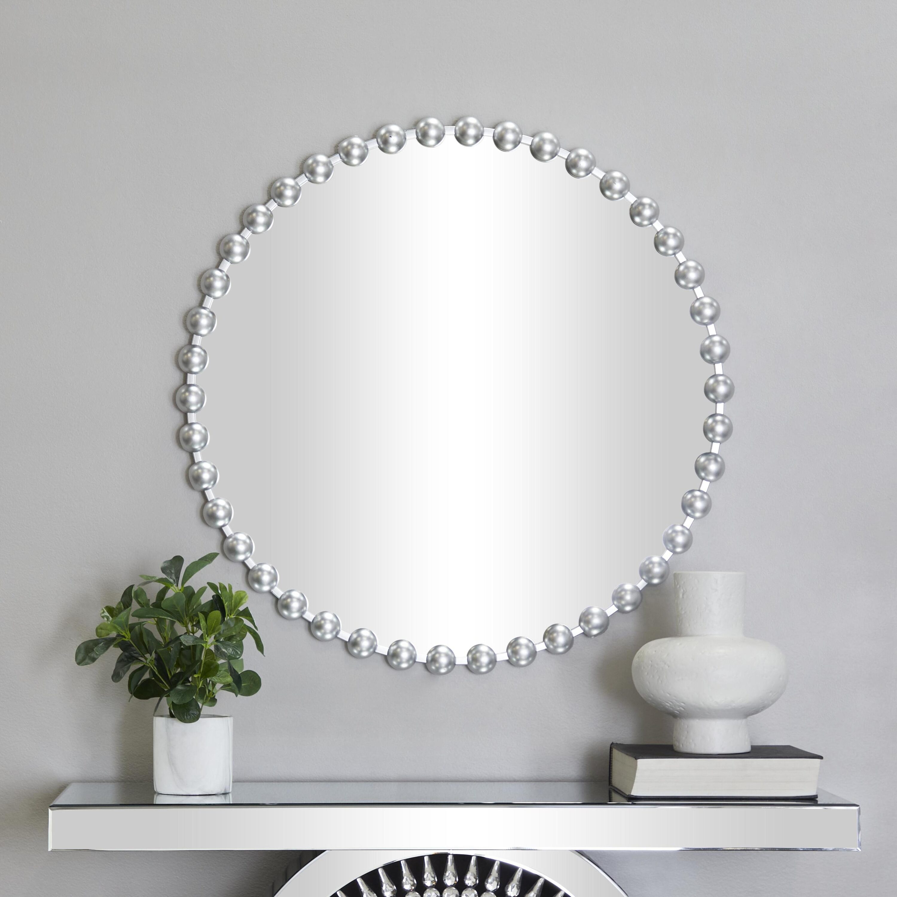 CosmoLiving by Cosmopolitan 820784 36-Inches W x 36.0-Inches H Round Silver Beaded Detail Framed Wall Mirror