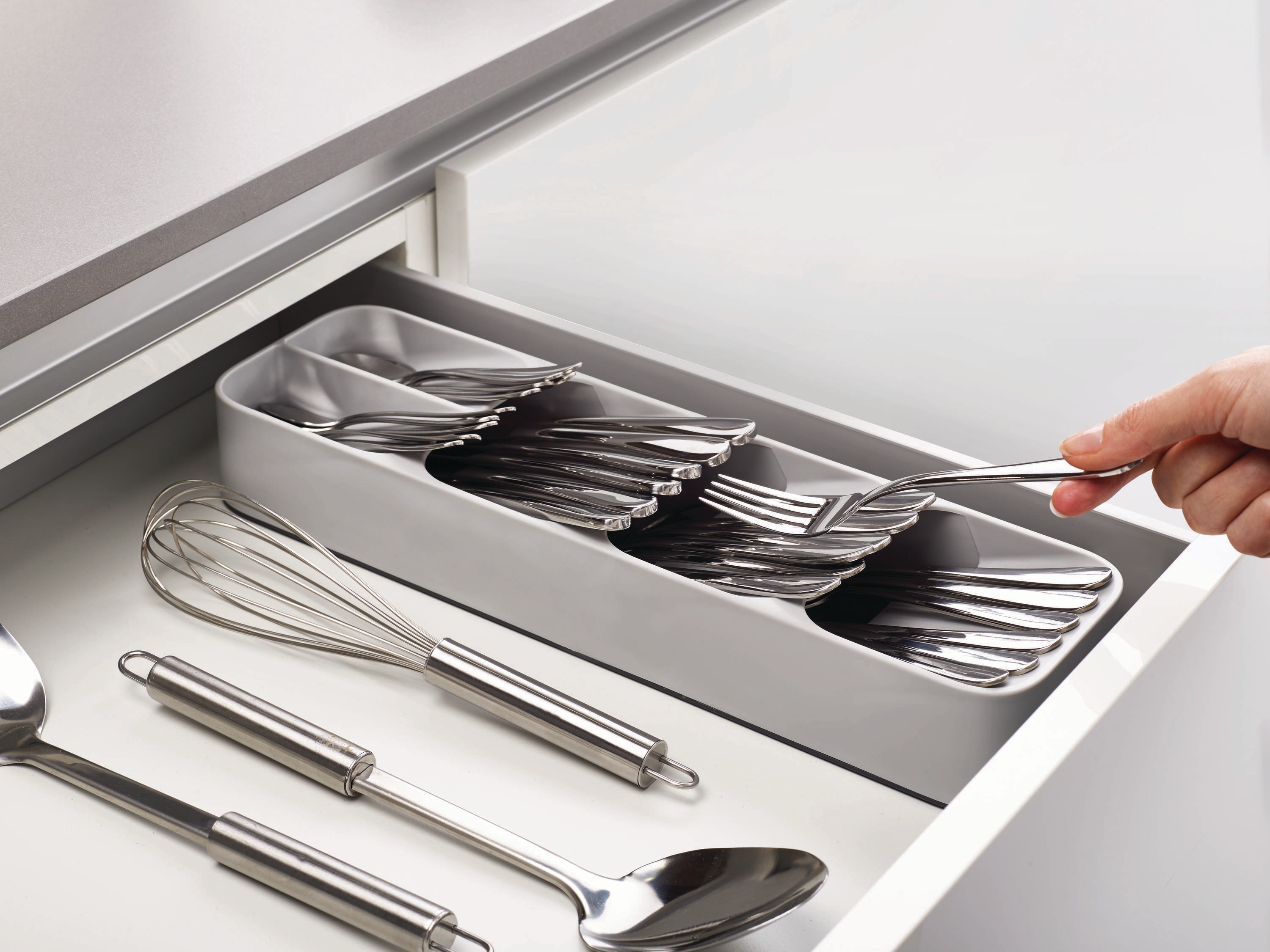Kitchen Drawer Organizer Tray for Cutlery Silverware Compact Cutlery Tray Spoon Cutlery Box Kitchen Storage Holder Rack Tableware Grey 