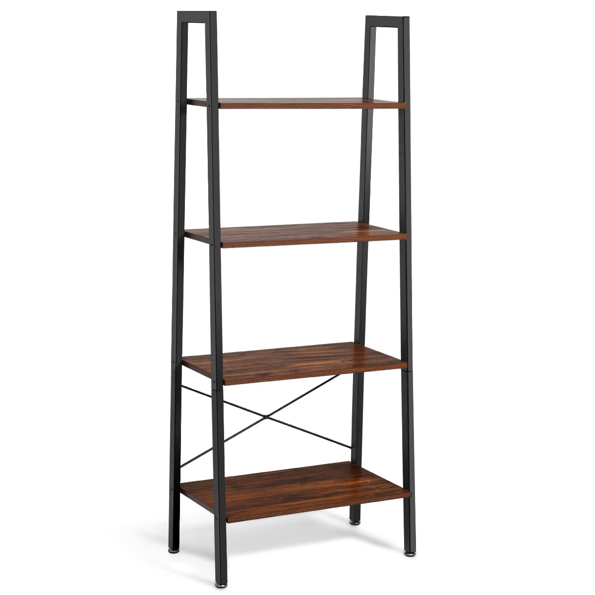 Goplus HW61498BK Black Particleboard 4-Shelf Ladder Bookcase (13-in W x 58-in H x 24-in D)