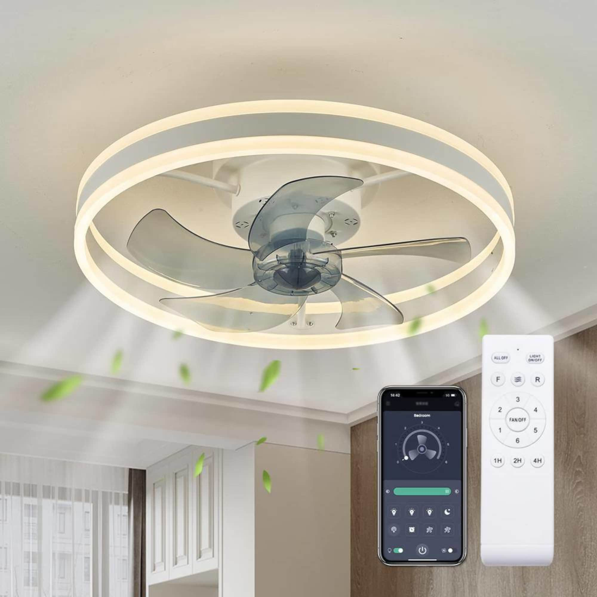 Antoine Modern Low Profile 20-in White Bladeless with Abs Blades Color-changing Integrated LED Indoor Flush Mount Smart Ceiling Fan with Light and Remote (5-Blade) LSBD-28 Sansujyuku sansujyuku.com