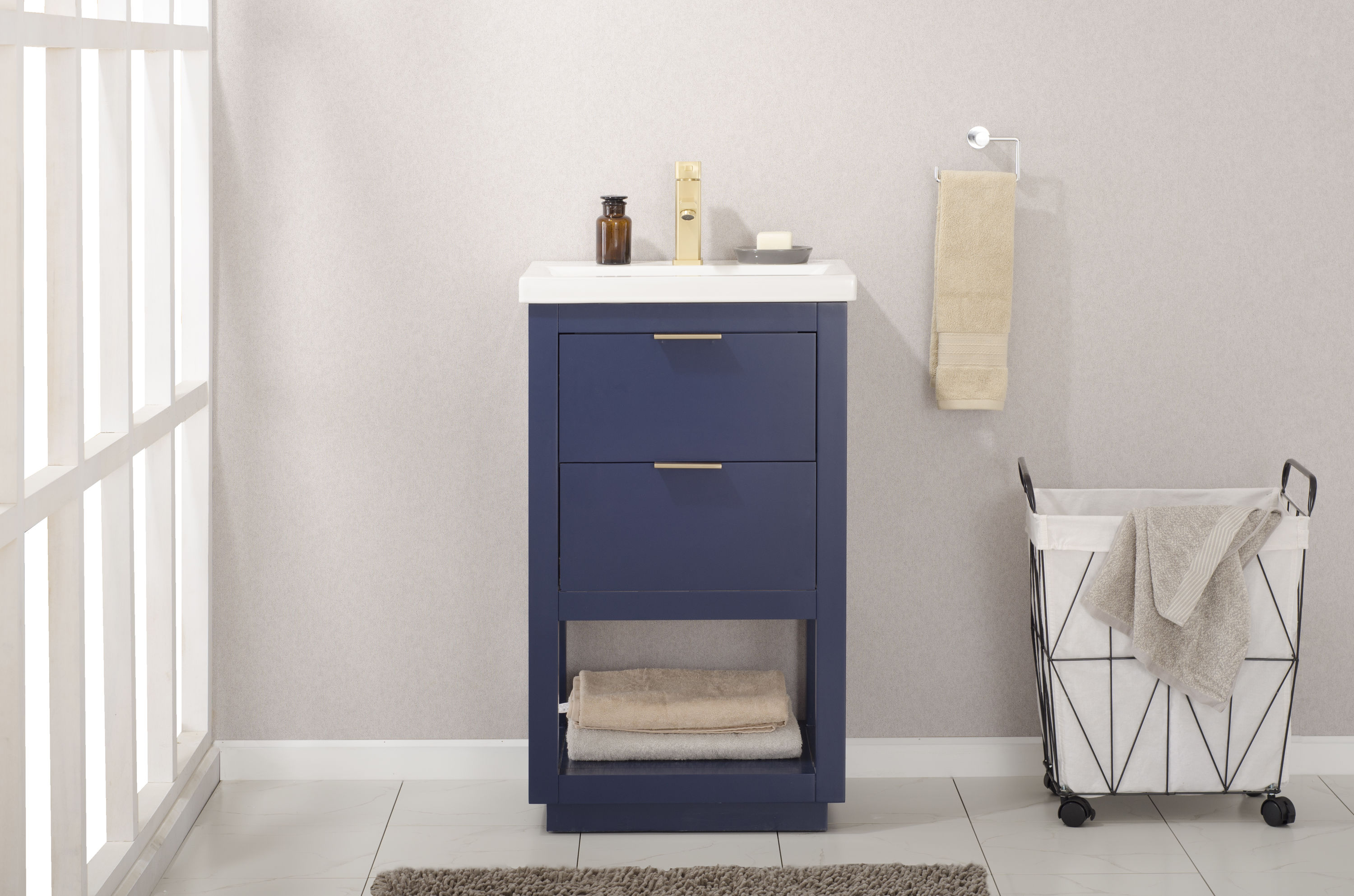 Design Element S04-20-BLU Klein 20-in Blue Single Sink Bathroom Vanity with White Porcelain Top