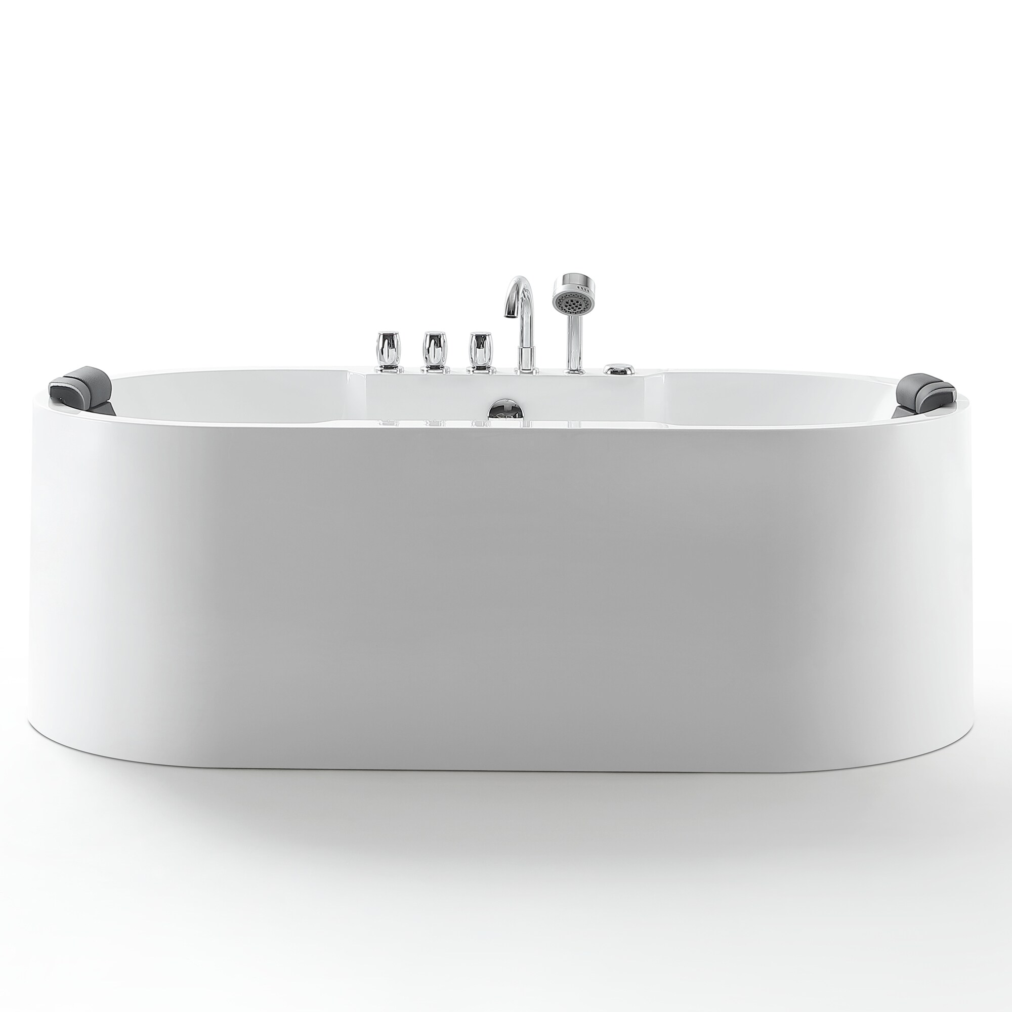 Empava Modern 34.2-in x 67-in White Acrylic Oval Freestanding Whirlpool Tub  with Faucet, Hand Shower and Drain (Center Drain) at