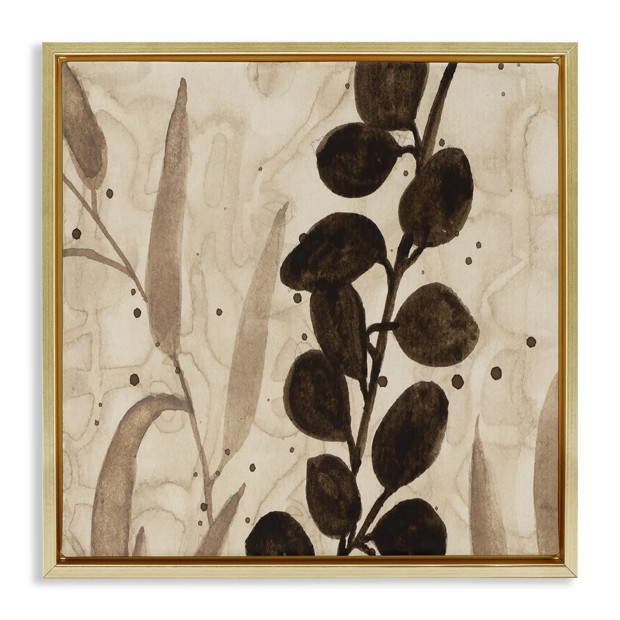 Stupell Industries BT-267-FFG-24X24 Asymmetrical Natural Leaves Gold Framed Floater Canvas Wall Art By Krinlox 25 x 25