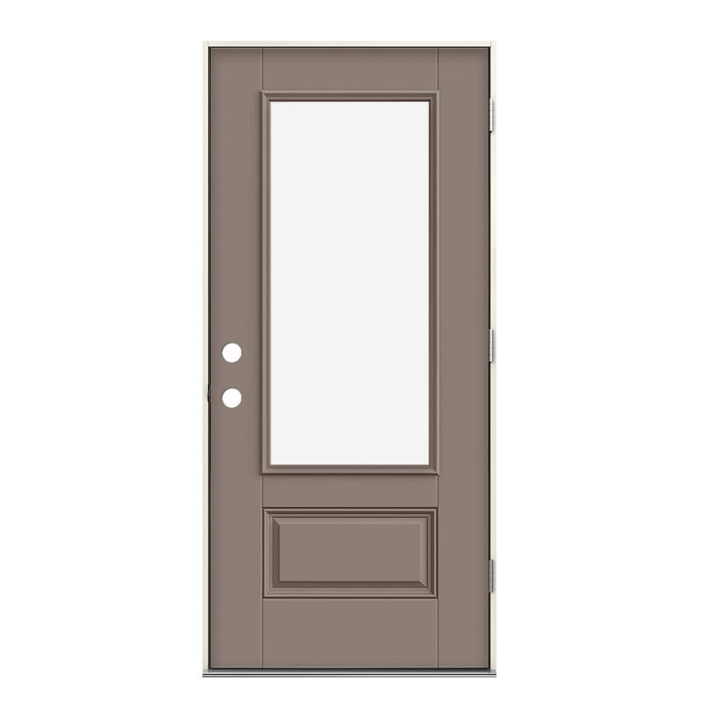 JELD-WEN LOWOLJW230900092 32-in x 80-in Fiberglass 3/4 Lite Left-Hand Outswing Pottery Painted Prehung Single Front Door Insulating Core