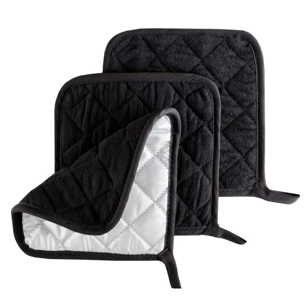 Hastings Home Pot Holder Set, 3 Piece Set of Heat Resistant Quilted Cotton Holders by (Black) 120175QWI