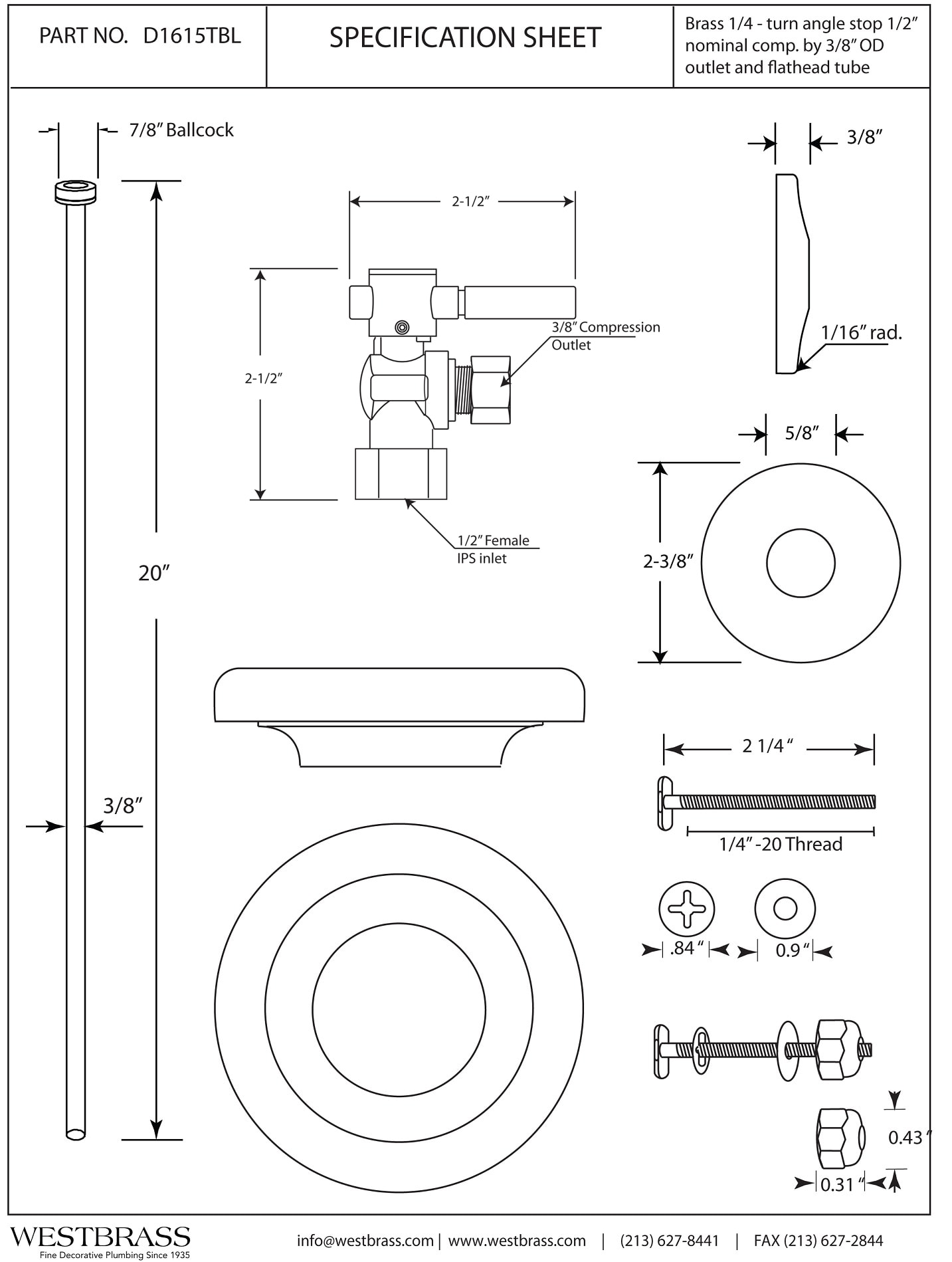 WESTBRASS D1615TBL-07 Toilet-Components-Accessories - View #2