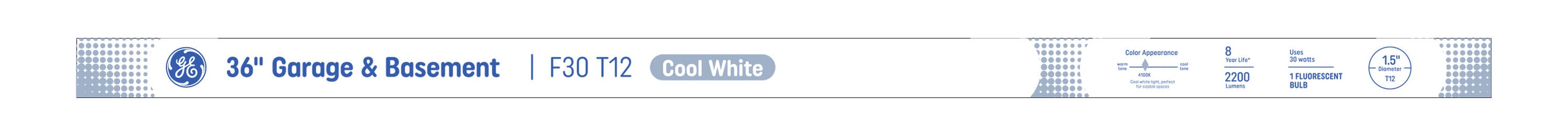 GE 93131544 Garage and Basement 30 -Watt EQ T12 Cool white Medium bi-pin (G13) Dimmable Fluorescent Tube Light Bulb