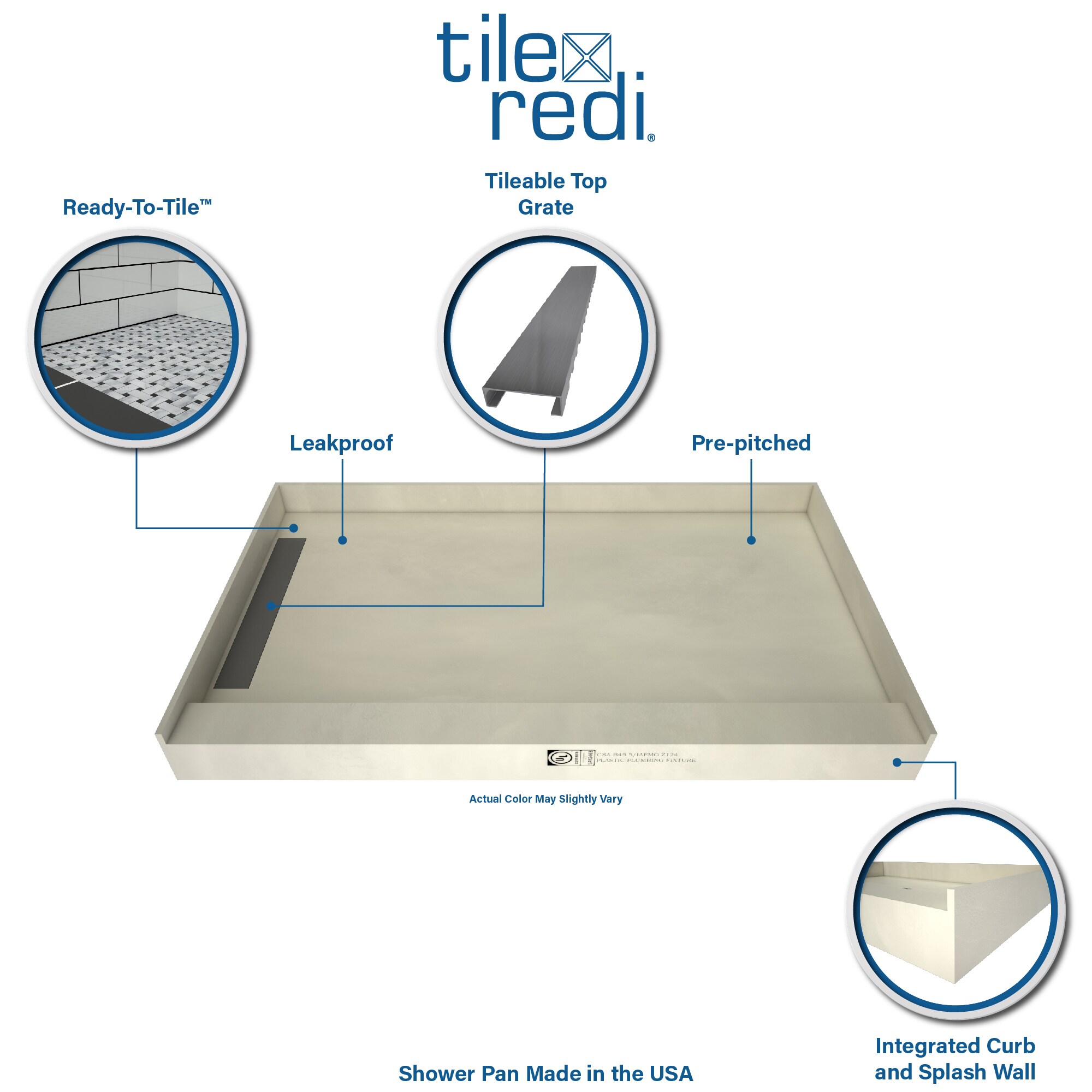 Tile Redi 36-in W x 48-in L Made For Tile Single Threshold Rectangle ...