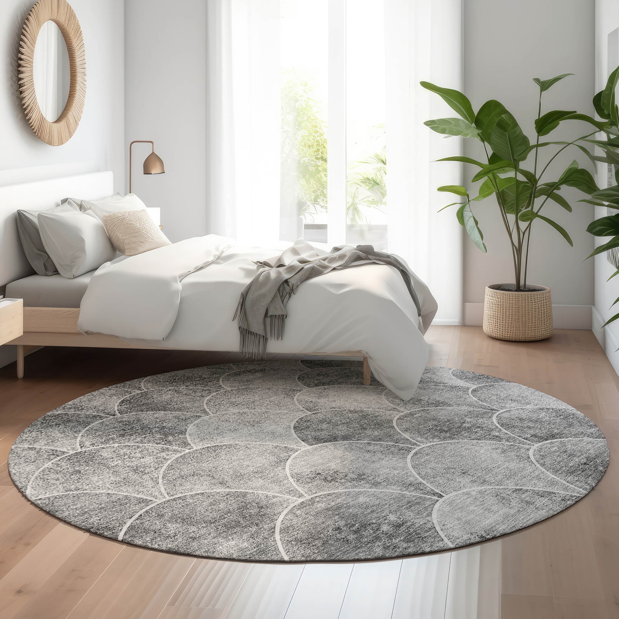 Addison Rugs AMF594GY8RO Mayfield AMF594GY 8 x 8 (ft) Loomed Polyester Gray Round Indoor Geometric Machine washable Area rug