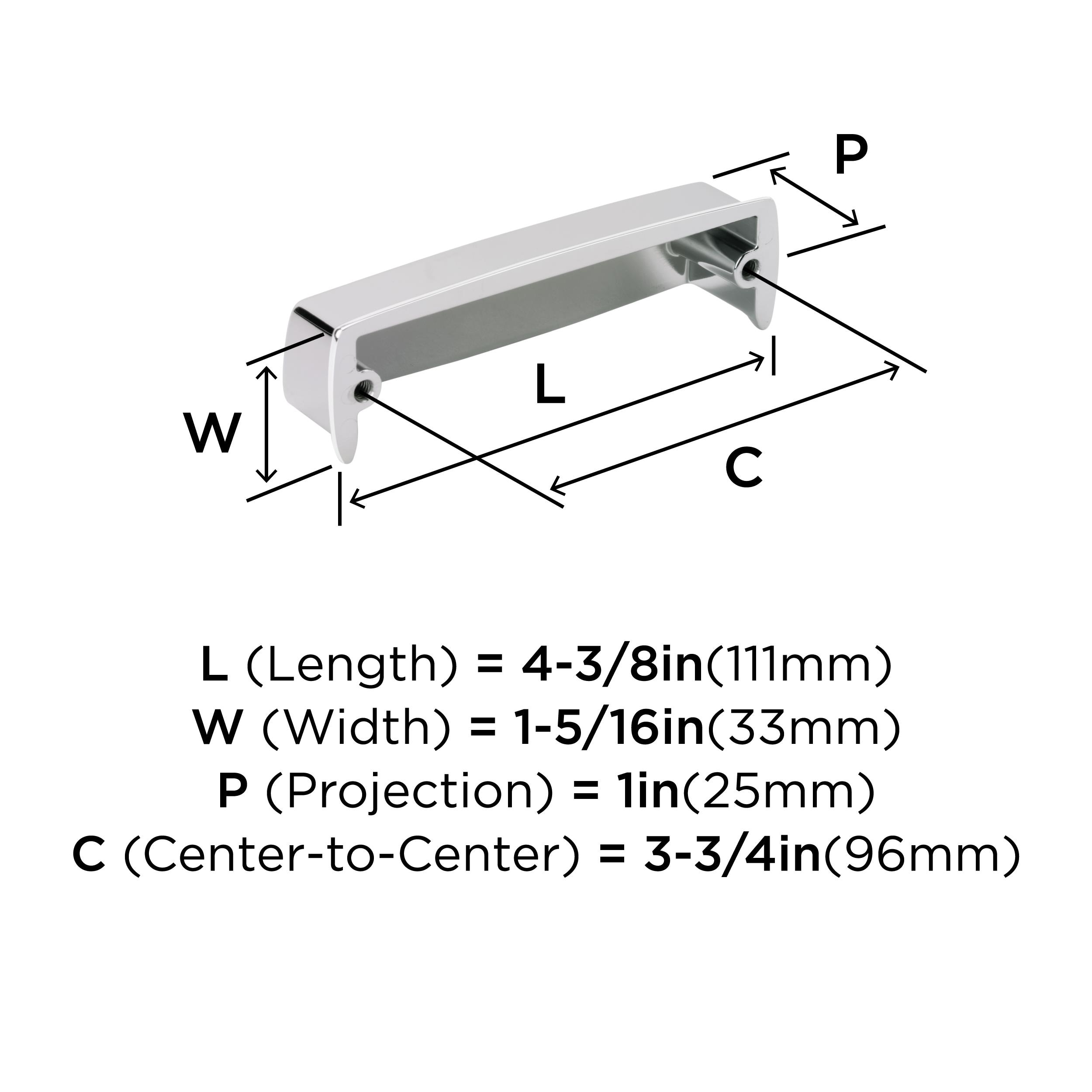 Polished Chrome 3-3/4" Cabinet Cup Pull with Mounting Hardware