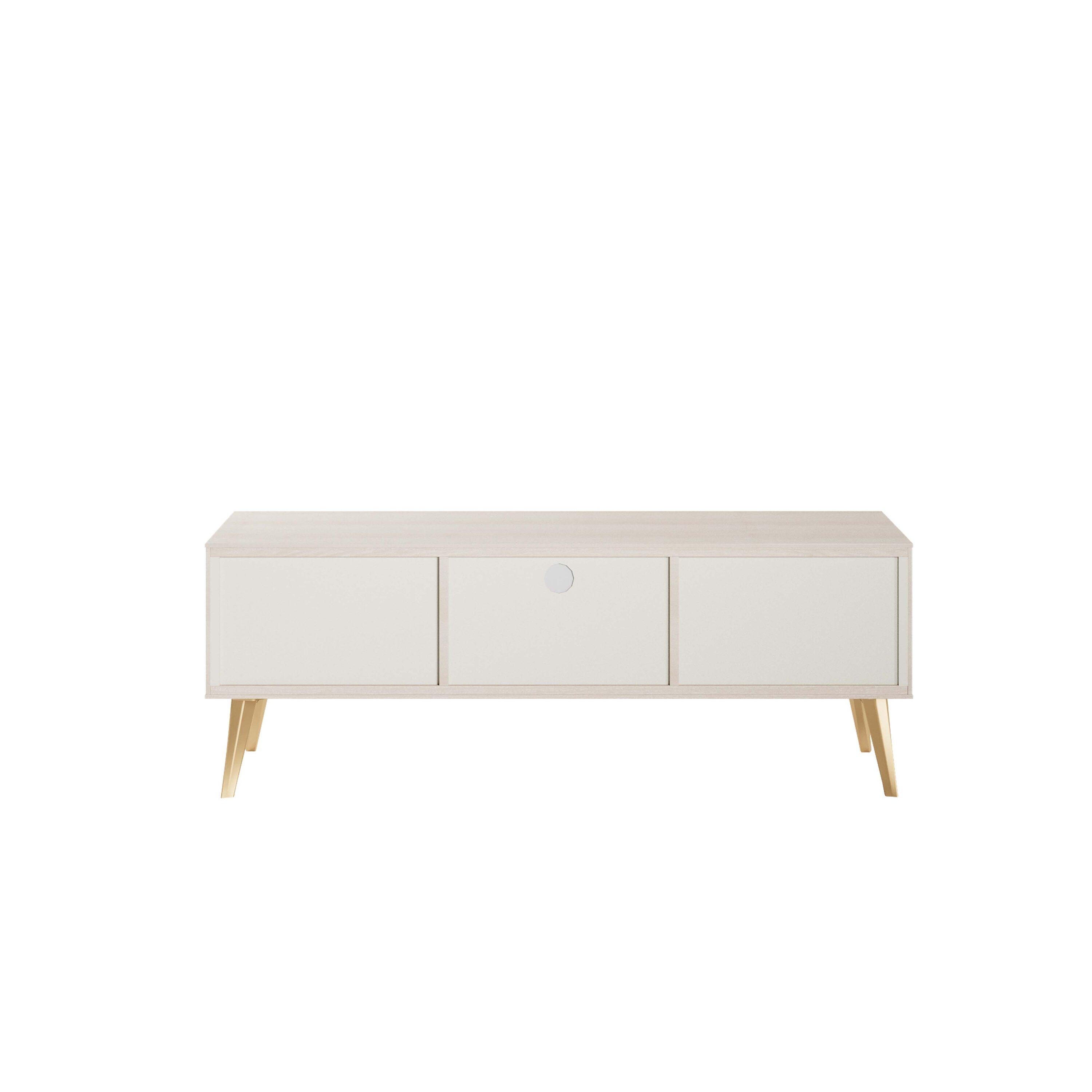 Haley White Wood Mid-Century Modern TV Stand with Cabinet