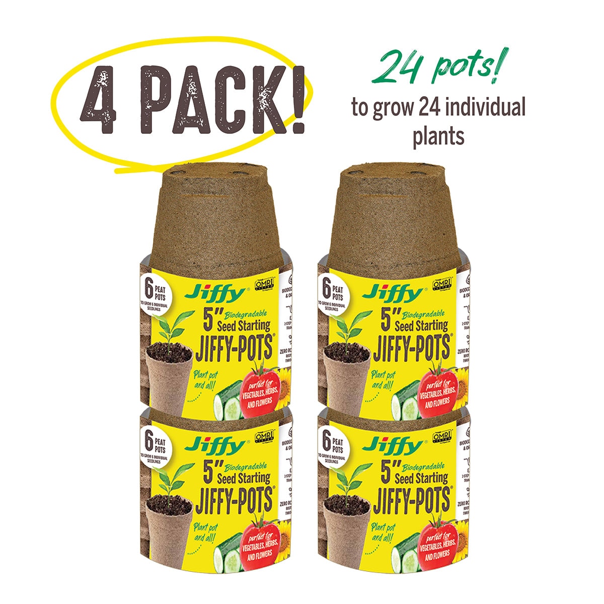 Jiffy Pots Organic Seed Starting 5 inch Biodegradable Peat Pots 24 Pots Total #JP506BNDL4