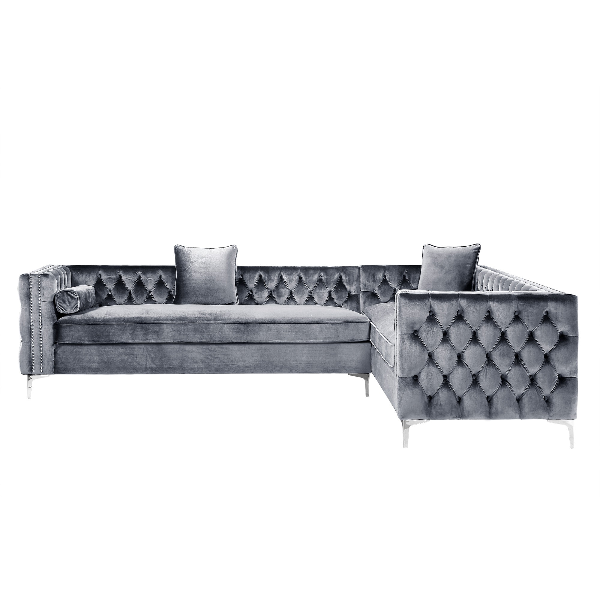 Inspired Home CR01-02GR-LS Olivia 120.5-in Glam Grey Velvet 4 -seater Sectional