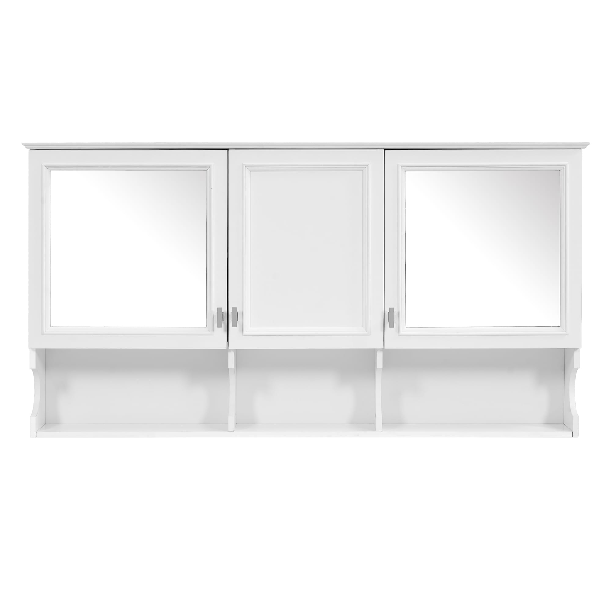 Wooakway 55 in Wall-Mounted Medicine Cabinet with Mirror Open Shelves Adjustable Shelf Soft-Close Doors Half-Moon Bathroom Storage Cabinet over Toilet #FXLS0611-609A35