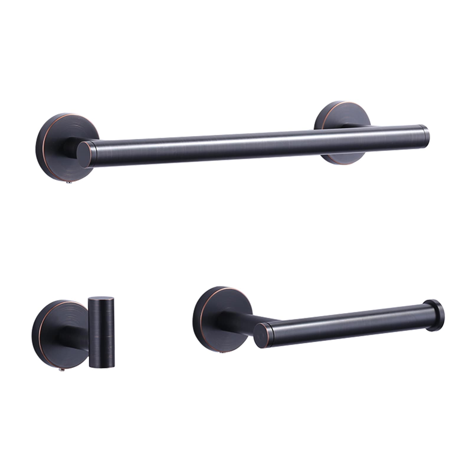 WOWOW 410013RB 3 -Piece Oil Rubbed Bronze Decorative Bathroom Hardware Set Towel Bar, Toilet Paper Holder, ,Robe Hook Included