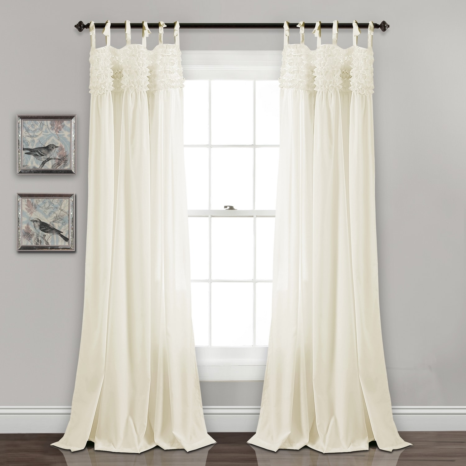 Lush Decor 16T002453 84-Inches Ivory Tie top Curtain panel pair
