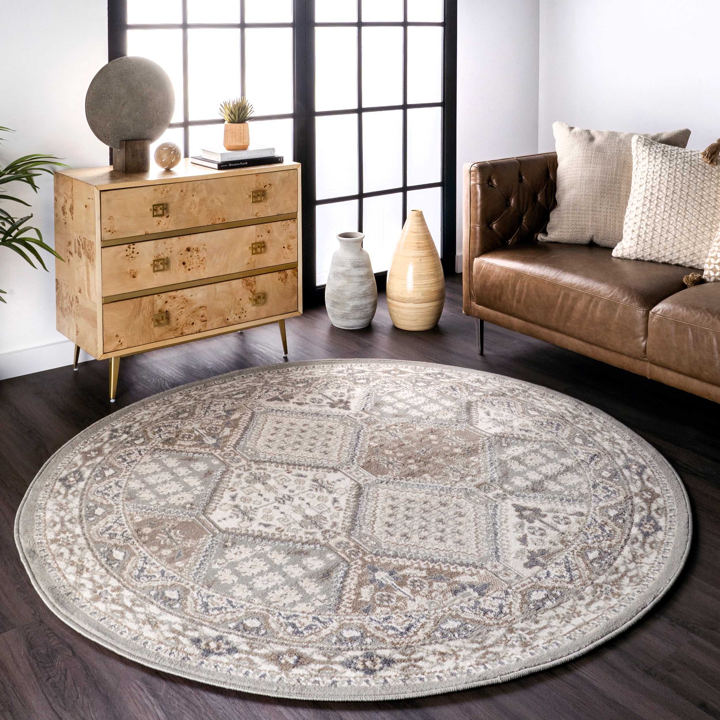 nuLOOM OWMN04B-R606 Manor 6 x 6 (ft) Loomed Polypropylene Gray Round Indoor Tribal Area rug