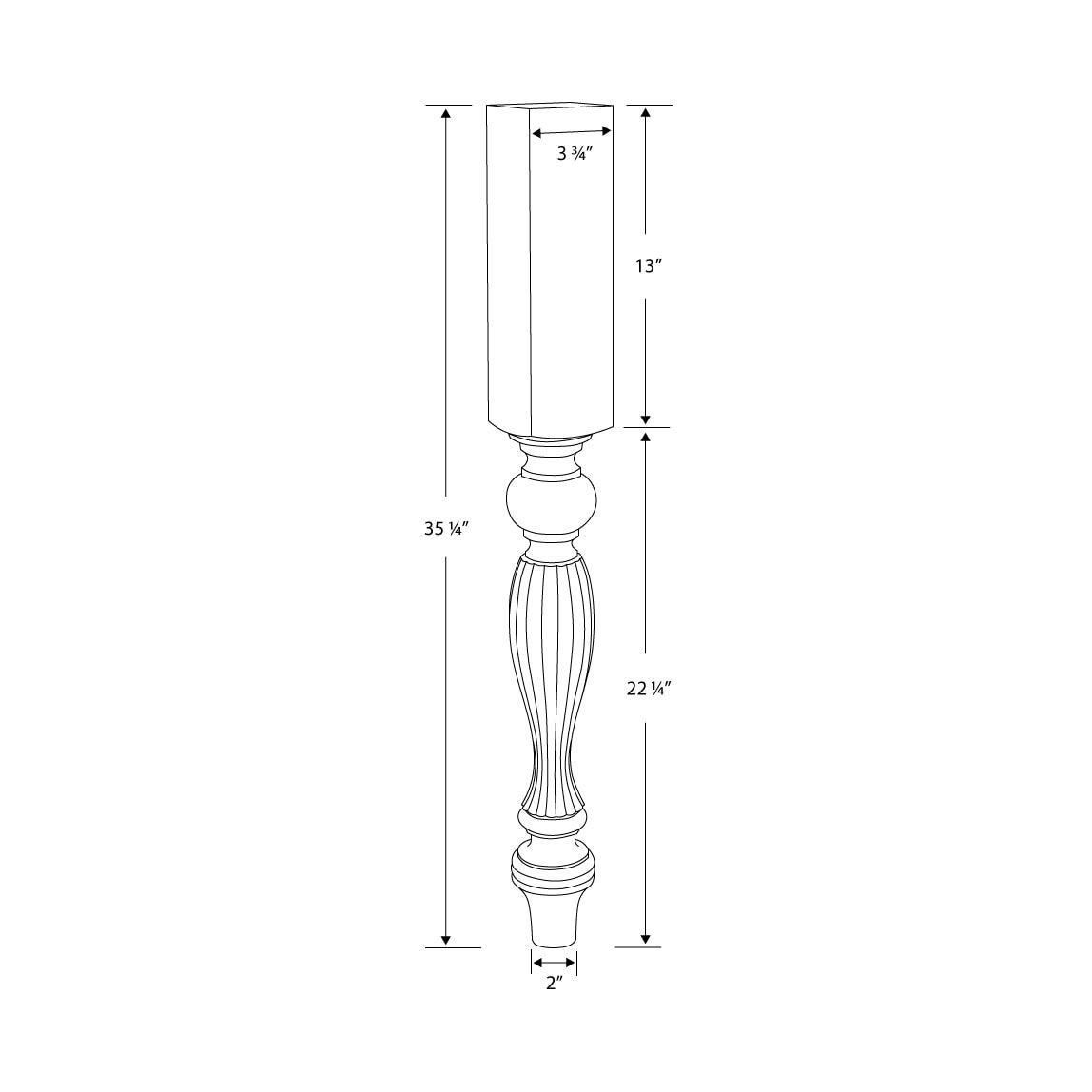 Unfinished Hardwood French Kitchen Island Leg 35.25"