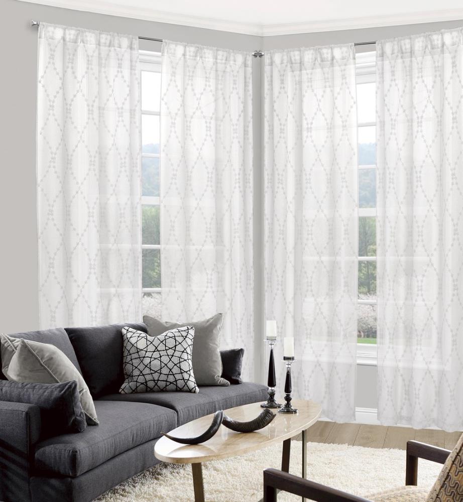 Duck River Textile LARWH=12 /15777 84-Inches White Floral Sheer Standard lined Rod pocket Curtain panel pair