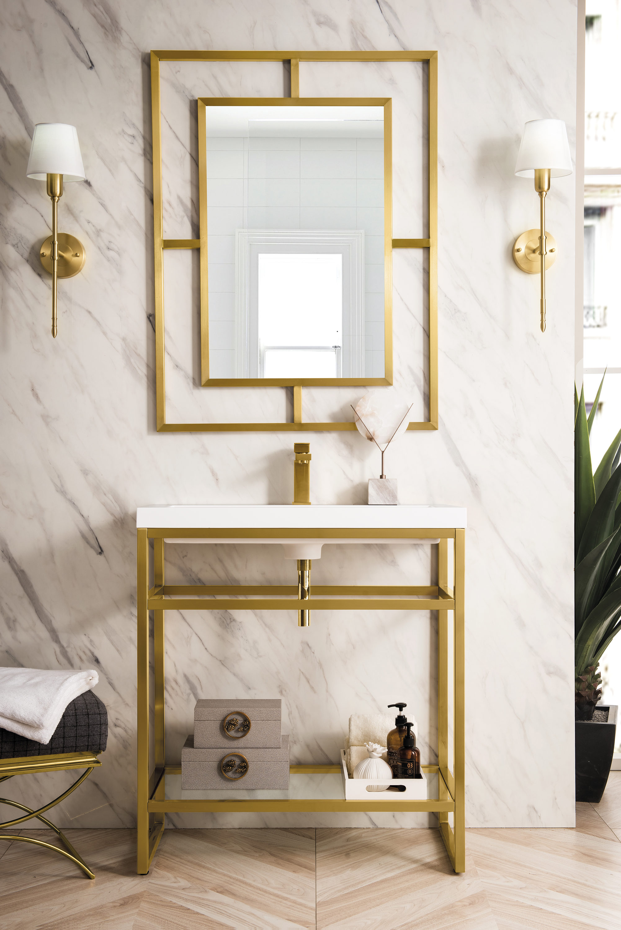 James Martin Vanities C105V31.5RGDWG Boston Stainless steel Freestanding Transitional Radiant Gold Console Sink with Base ( 31.5-in x 15.4-in x 35.5-in )
