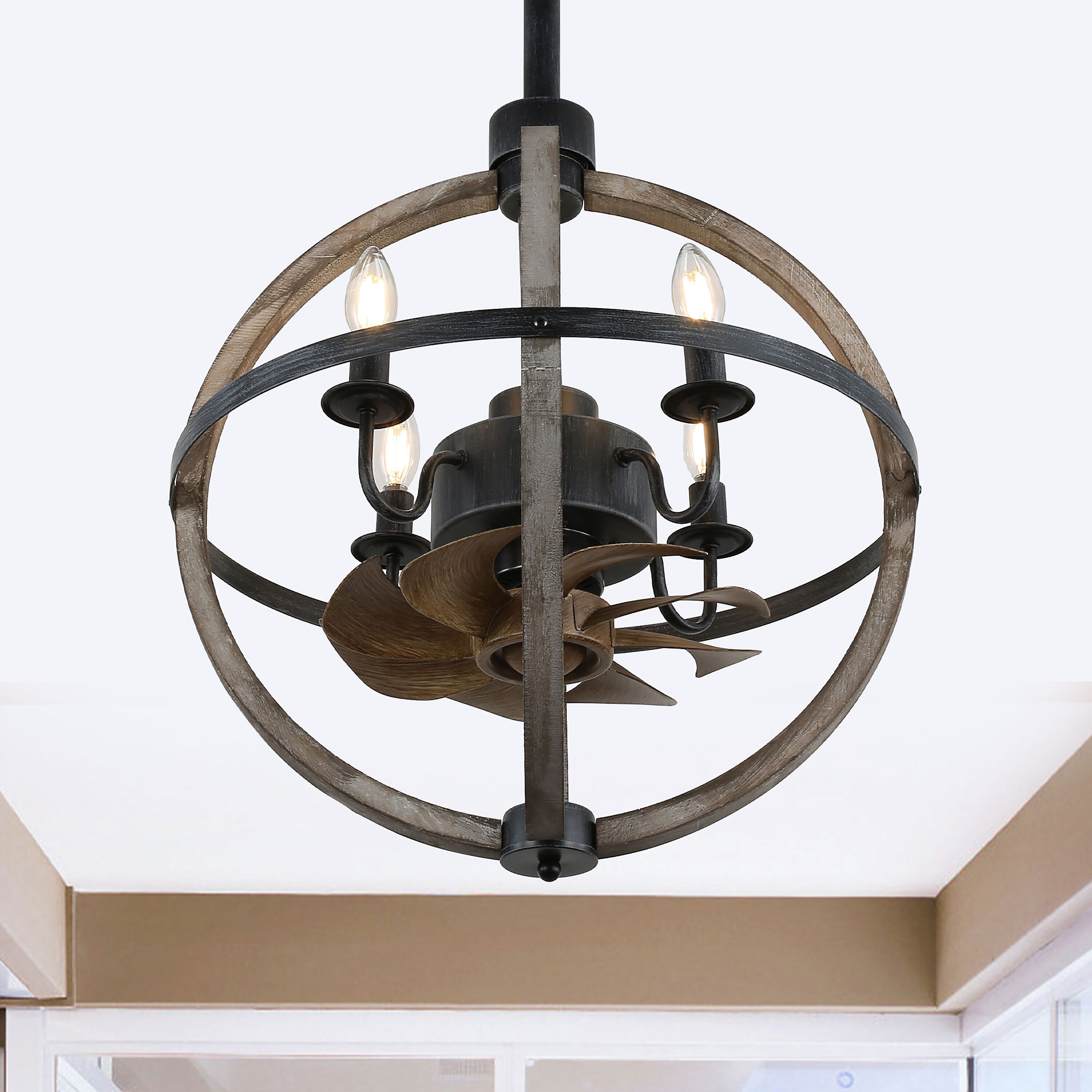 Oaks Decor Cave 15-in Color-Changing Black with Black Blades Fandelier Ceiling Fan With Light and Remote ( 7 -Blade )