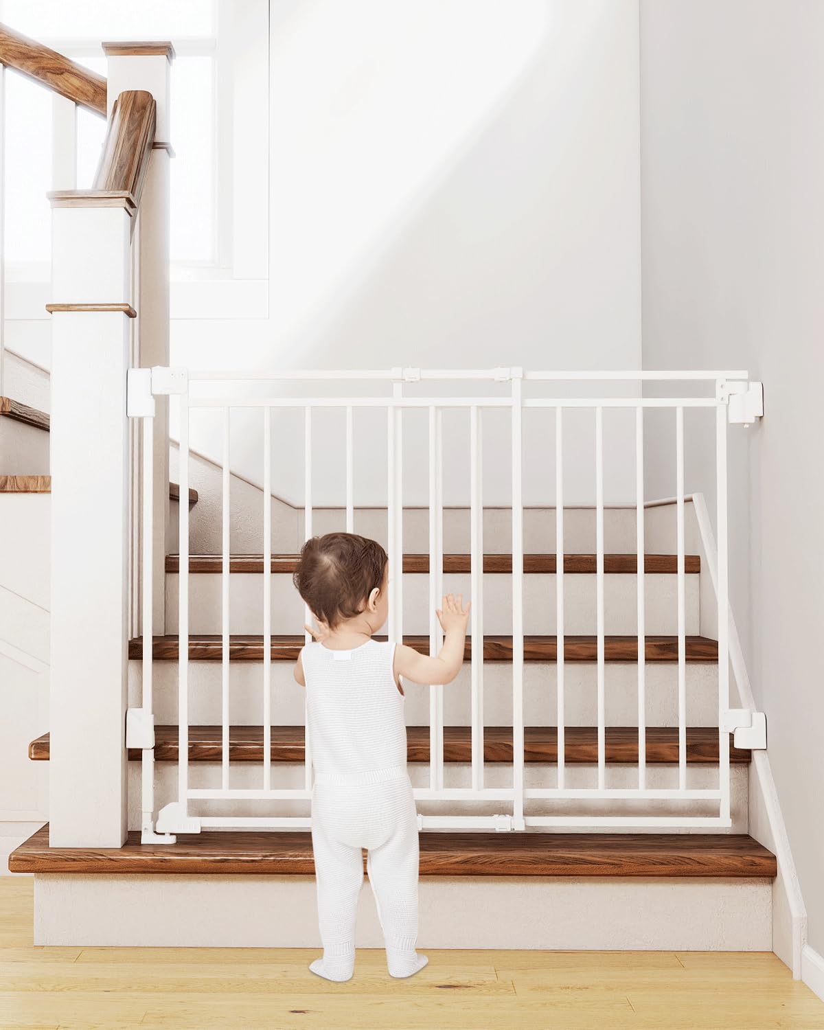 JVFCXXV  Adjustable Baby Gate for Stairs with Auto Close Large Walk Through Door Hardware Mount for Top and Bottom Stairs Fits Openings 26.5 to