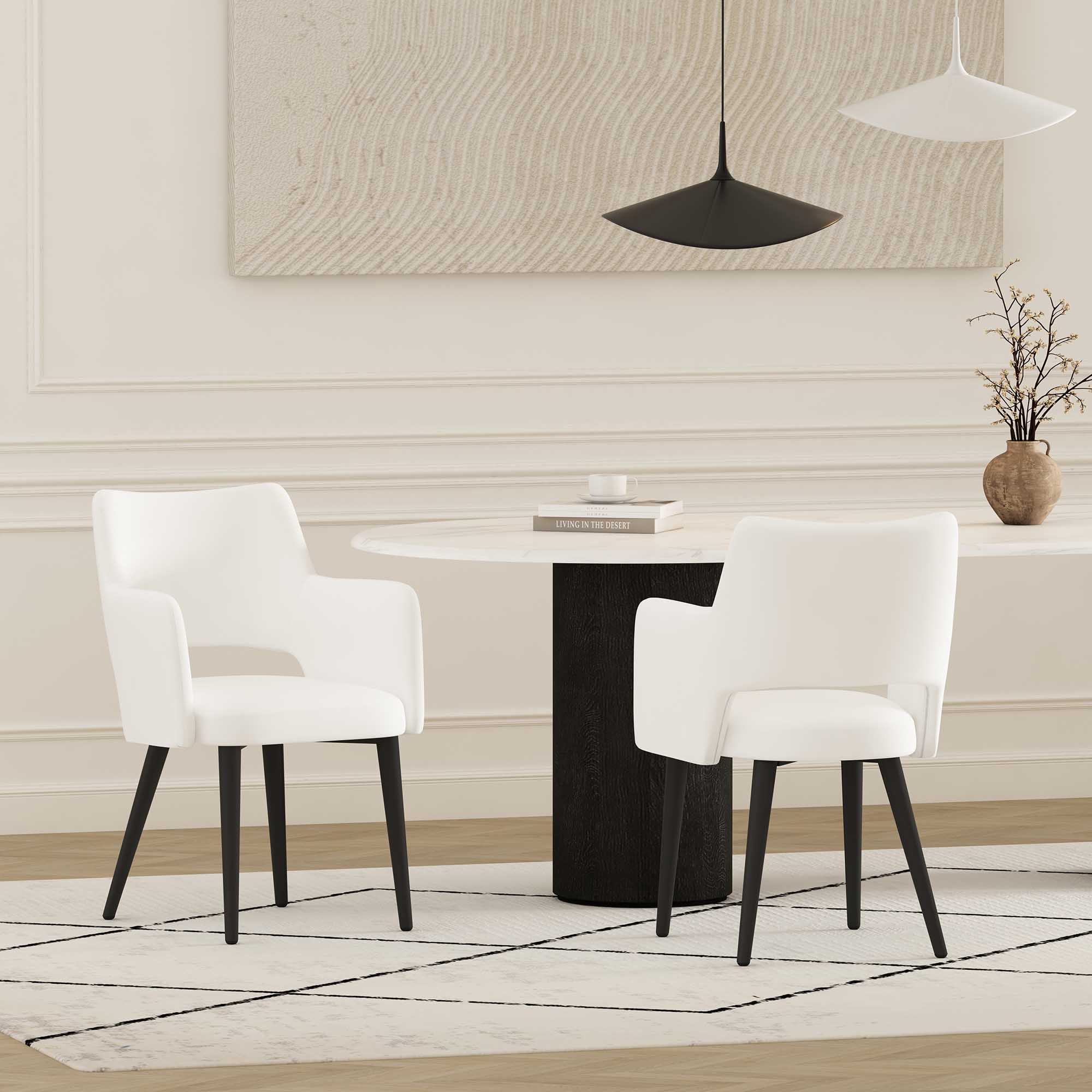 Manhattan Comfort 2-DC104AR-WH Set of 2 Tremont Contemporary/Modern Faux leather Upholstered Dining arm chair ( Metal Frame )